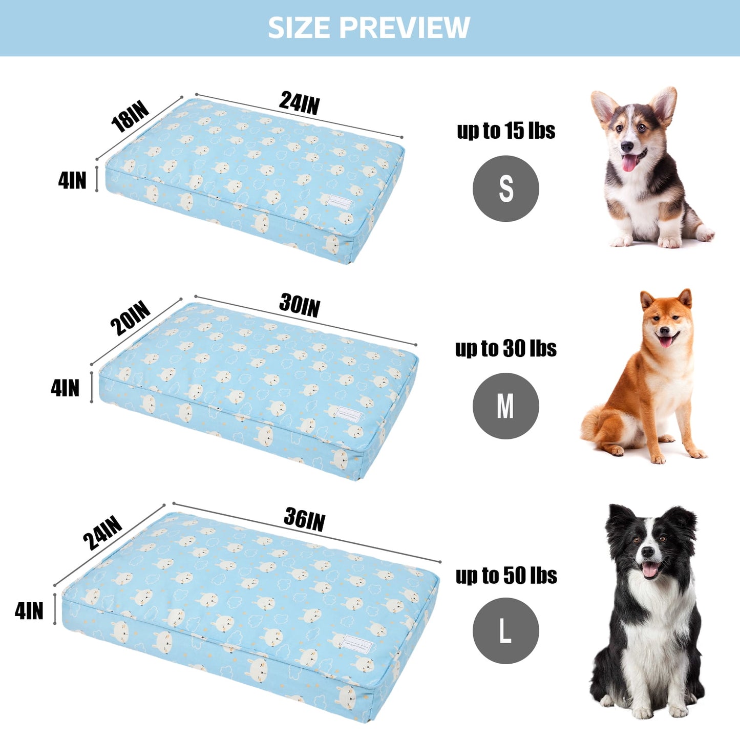 Exclusivo Mezcla Orthopedic Dog Bed for Large Dogs, Shredded Memory Foam Supportive Therapy Fillings Pet Bed, Soft Warm Washable Cat Cuddler Bed, Bunny 36''x24''