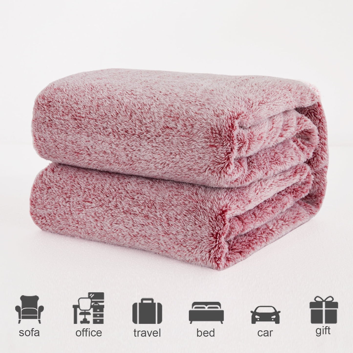 Exclusivo Mezcla Plush Fuzzy Fleece King Size Bed Blanket, Super Soft Fluffy and Thick Blankets for Travel Bed and Couch (Mixed Deep Red, 90x104 inches)