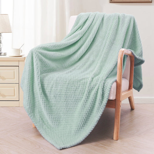 Exclusivo Mezcla Waffle Textured Extra Large Fleece Blanket, Super Soft and Warm Throw Blanket for Couch, Sofa and Bed (Mint Green, 50x70 inches)-Cozy, Fuzzy and Lightweight