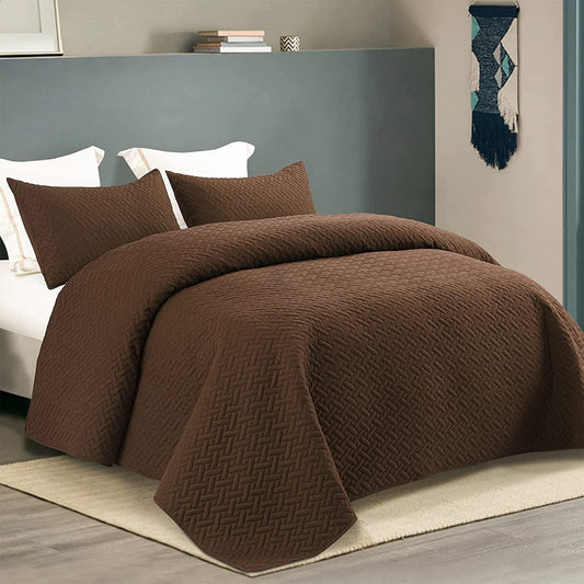 Exclusivo Mezcla 2-Piece Twin Size Quilt Set with One Pillow Sham, Basket Quilted Bedspread/Coverlet/Bed Cover(68x88 Inches, Brown) -Soft, Lightweight and Reversible