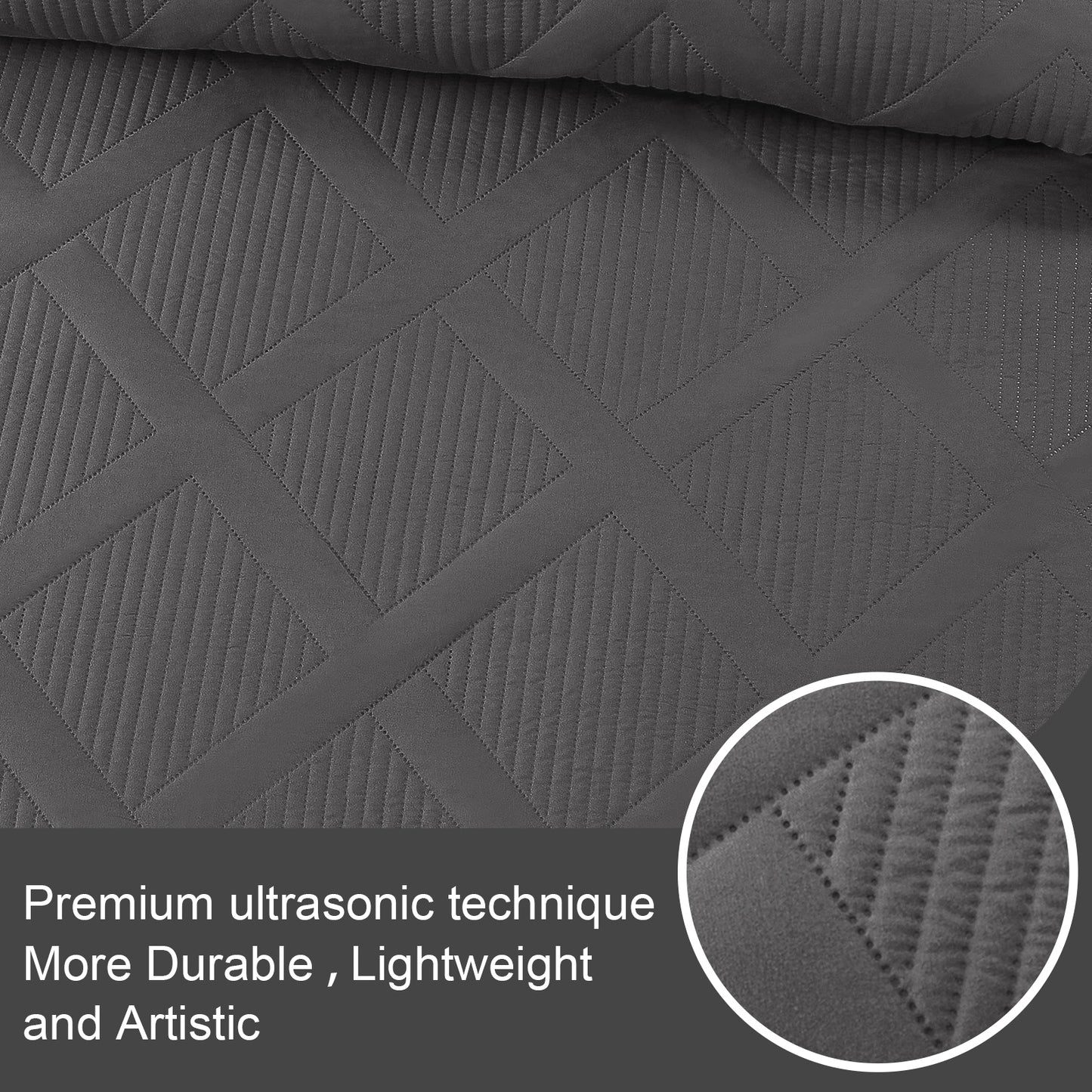 Exclusivo Mezcla Ultrasonic Twin/ Twin XL Quilt Set, Lightweight Bedspreads Modern Striped Coverlet with 1 Pillow Sham, Grey