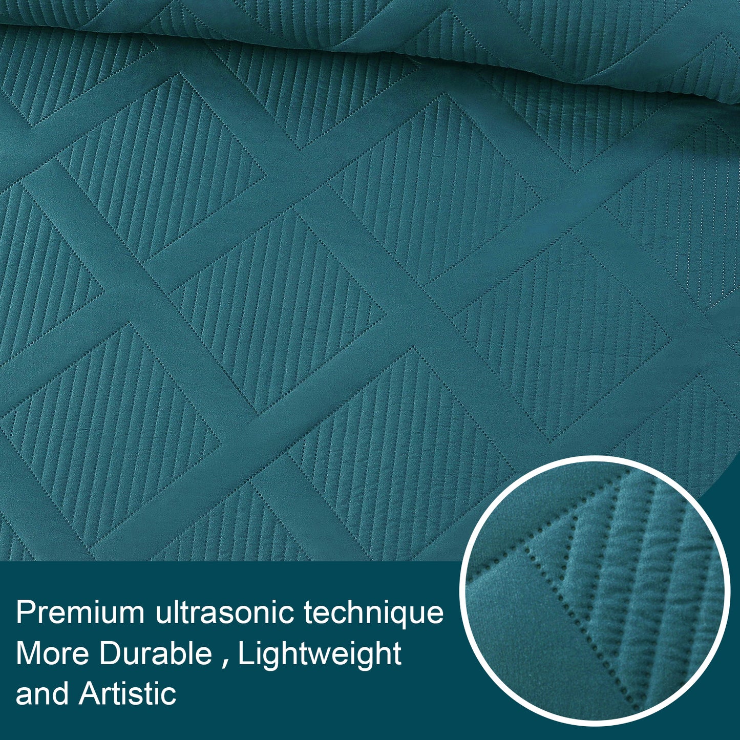Exclusivo Mezcla Ultrasonic Twin/ Twin XL Quilt Set, Lightweight Bedspreads Modern Striped Coverlet with 1 Pillow Sham, Teal