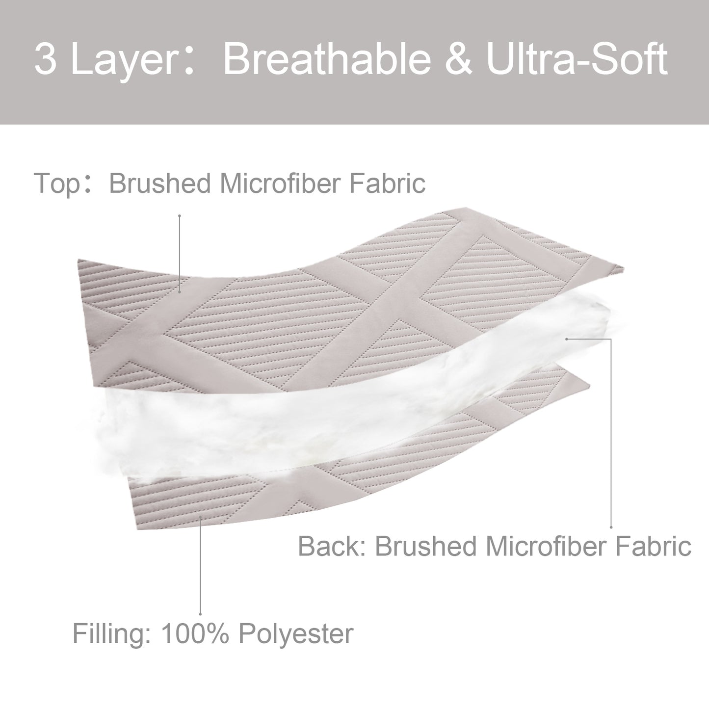 Exclusivo Mezcla Ultrasonic Full Queen Quilt Set, Lightweight Bedspreads Modern Striped Coverlet with 2 Pillow Shams, Light Grey