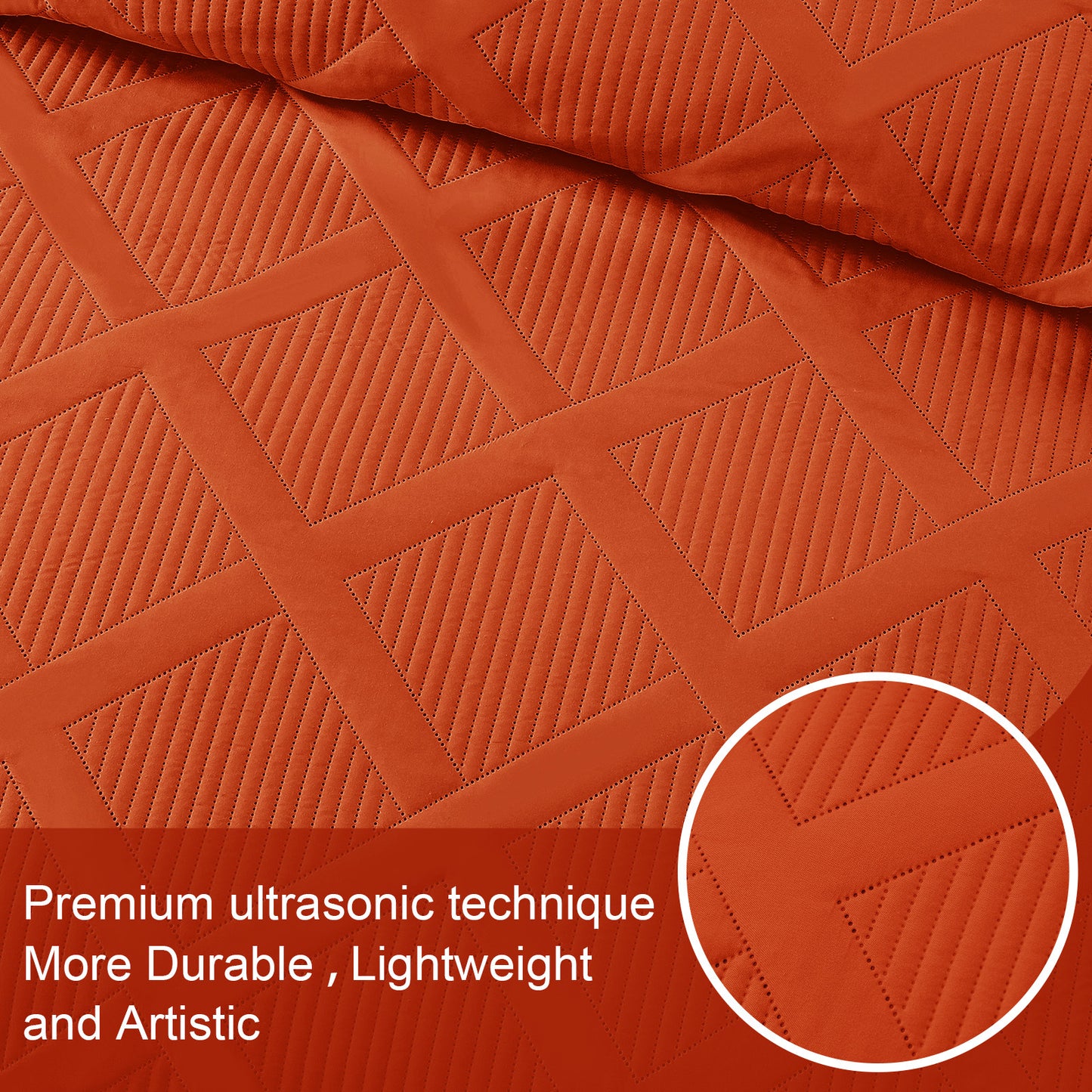 Exclusivo Mezcla Ultrasonic California King Quilt Set, Lightweight Bedspreads Modern Striped Coverlet with 2 Pillow Shams, Burnt Orange