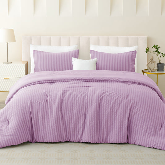 Exclusivo Mezcla 2-Piece Seersucker Twin Comforter Set Lilac, Lightweight Soft Striped Pattern All Season Bedding Comforter sets with 1 Pillow Sham