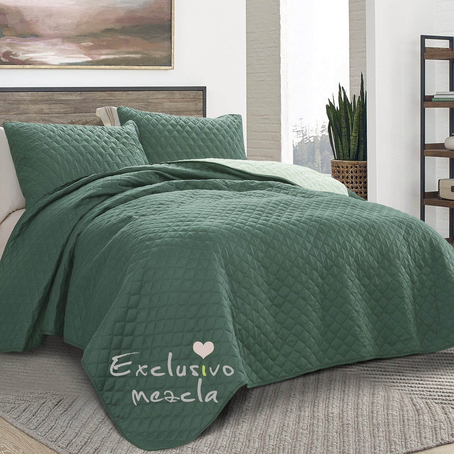 Exclusivo Mezcla Ultrasonic King Size Quilt Bedding Set with Pillow Shams, Lightweight Quilts King Size, Soft Bedspreads Bed Coverlets for All Seasons - (Dark Green, 104"x96")