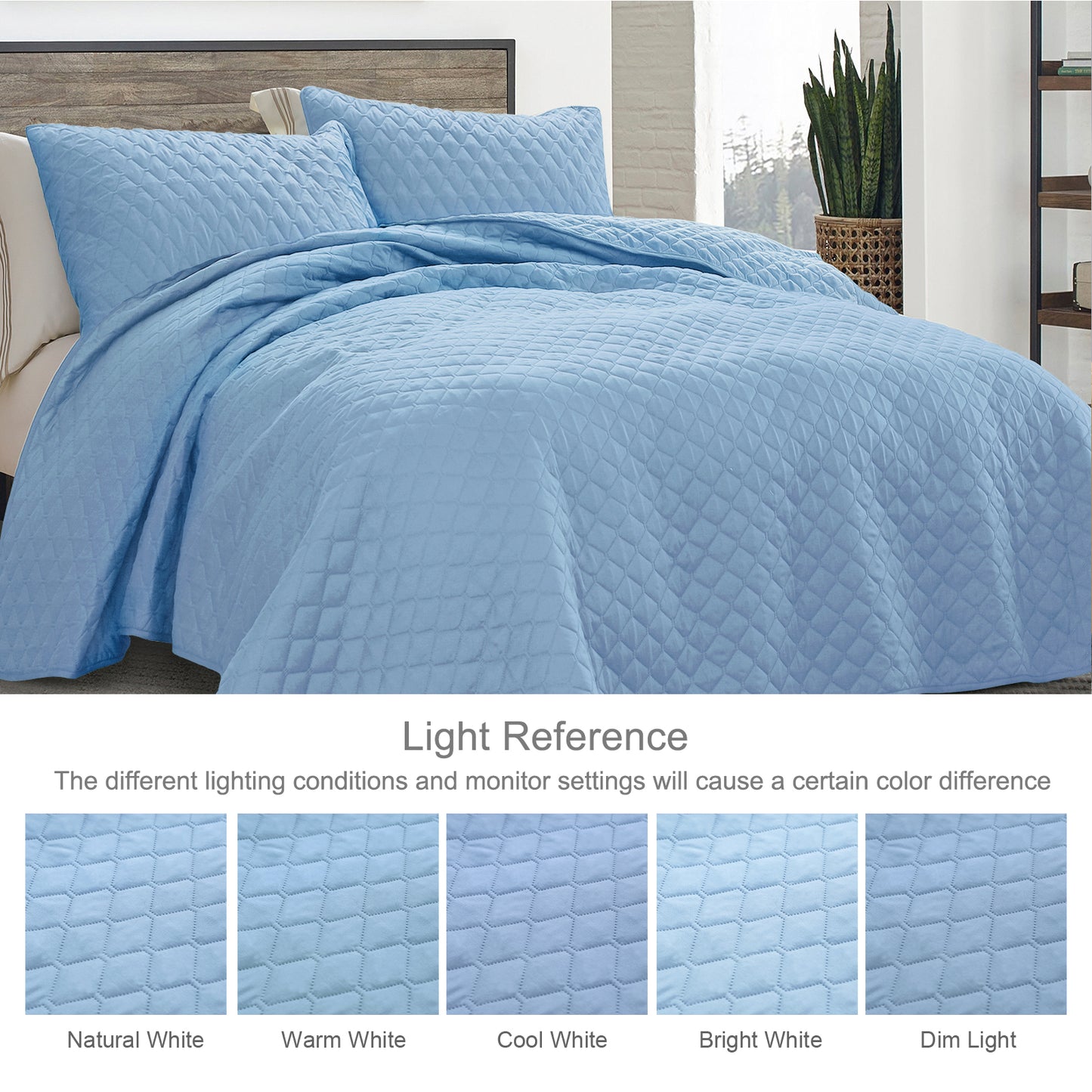 Exclusivo Mezcla Ultrasonic Reversible Twin Quilt Bedding Set with Pillow Sham, Lightweight Quilts Twin Size, Soft Bedspreads Bed Coverlets for All Seasons - (Sky Blue, 68"x88")