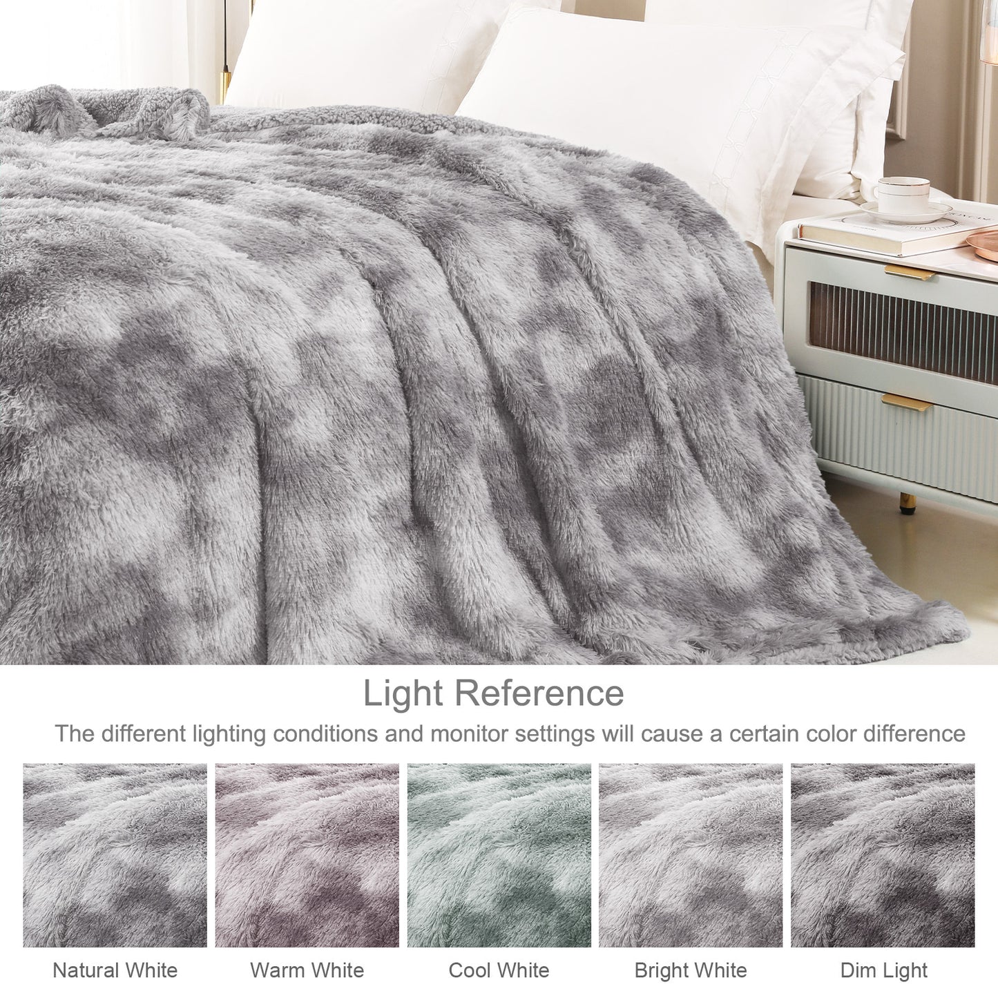 Exclusivo Mezcla King Size Faux Fur Bed Blanket, Super Soft Fuzzy and Plush Reversible Sherpa Fleece Blanket and Warm Blankets for Bed, Sofa, Travel, 90X104 inches, Dark Grey