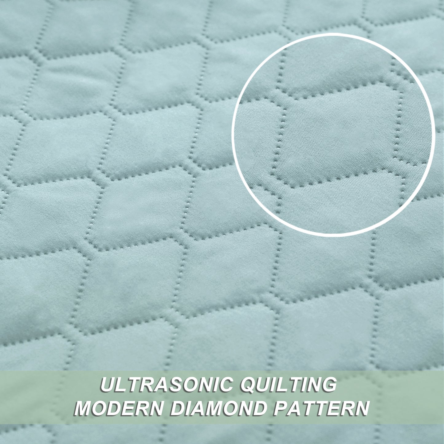 Exclusivo Mezcla Ultrasonic Reversible Twin Quilt Bedding Set with Pillow Sham, Lightweight Quilts Twin Size, Soft Bedspreads Bed Coverlets for All Seasons - (Aqua Blue, 68"x88")