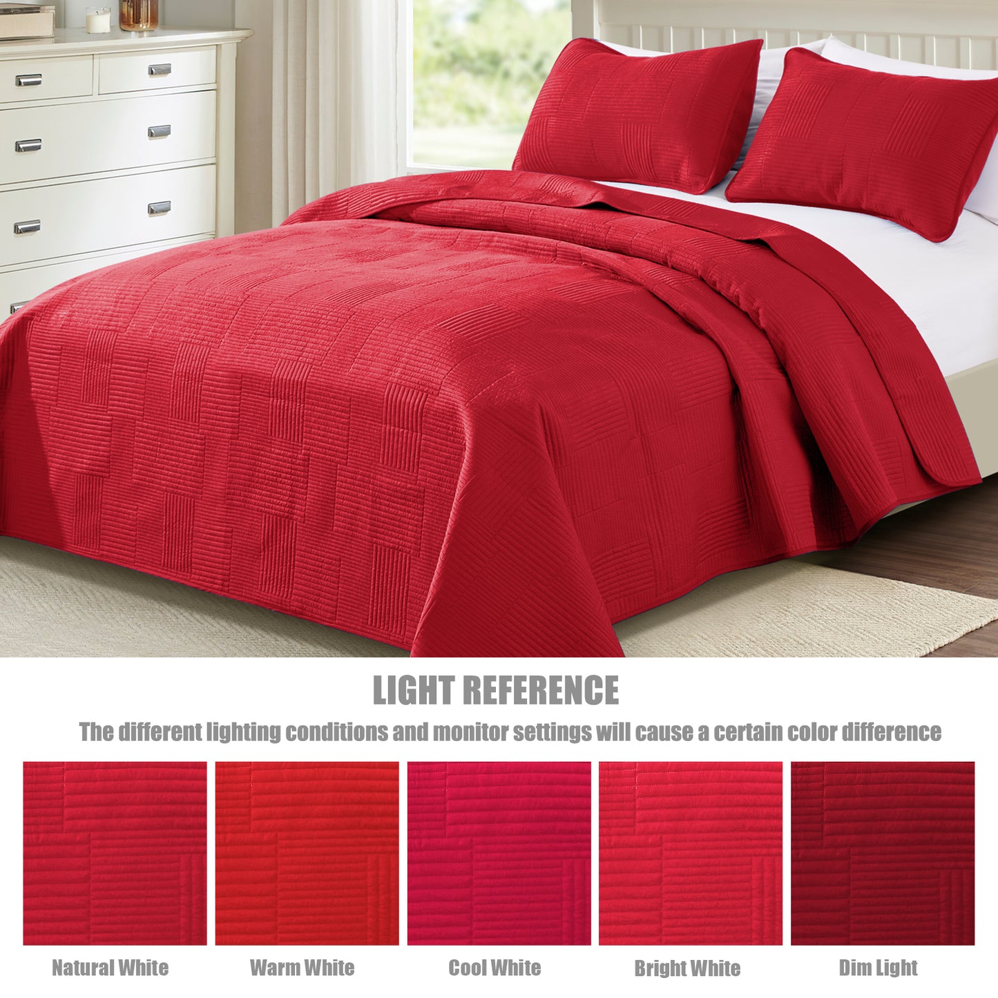 Exclusivo Mezcla Twin Quilt Set, Soft and Lightweight Bedspreads Coverlet with Striped Pattern, Bedding Sets with Pillow Sham, Reversible Bed Cover for All Seasons, 68x88 Inches, Red Grid