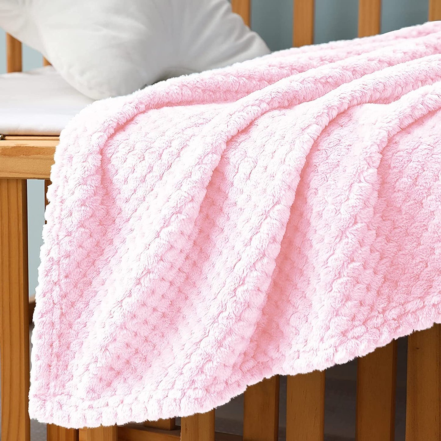 Exclusivo Mezcla Waffle Textured Fleece Baby Blanket, Soft and Warm Swaddle Blanket, Infant, Newborn, Toddler and Kids Receiving Blankets for Crib Stroller (Light Pink, 40x50 inches)