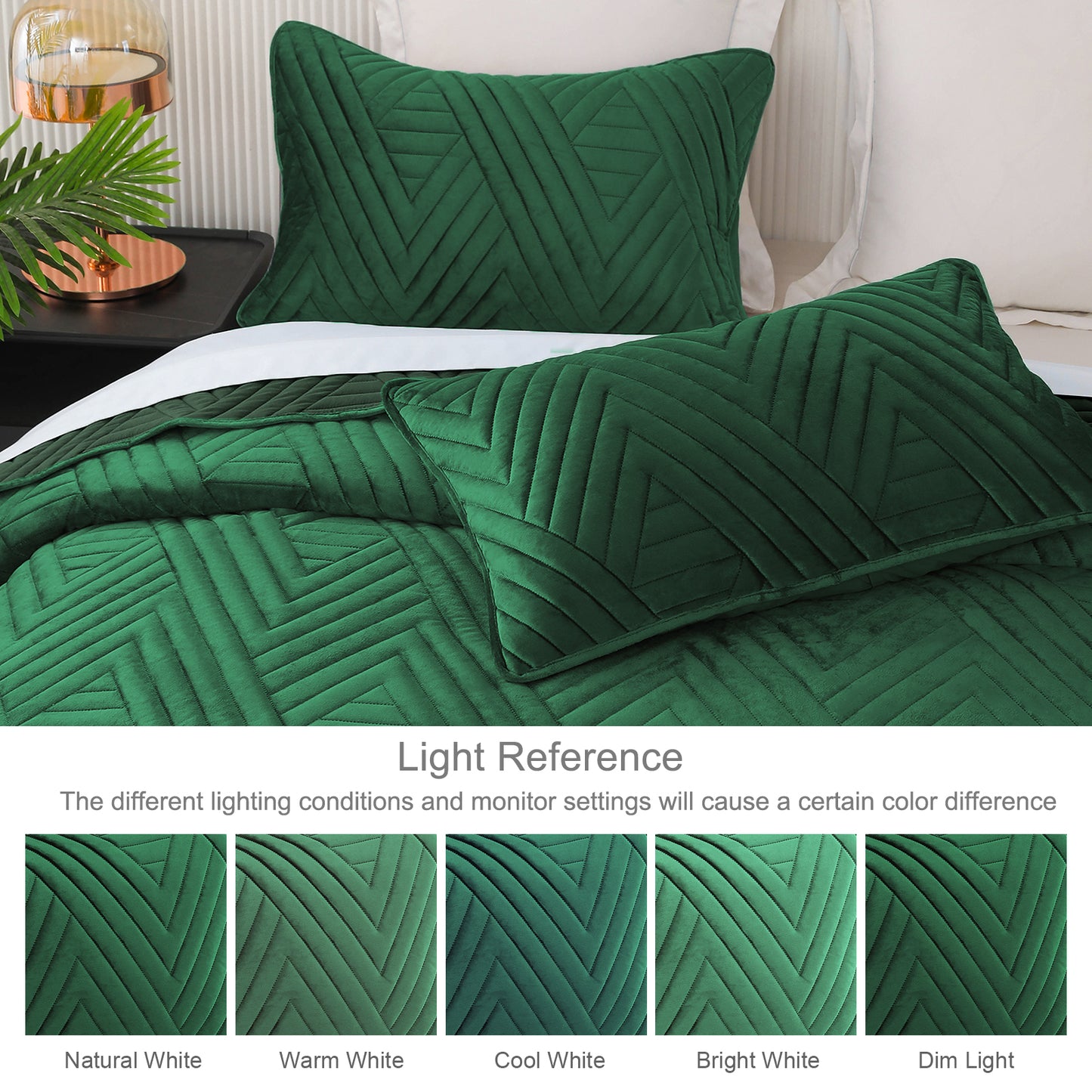 Exclusivo Mezcla Super Plush Velvet Quilt King Size with Pillow Shams, Luxury Soft Reversible 3 Piece Bedspreads Coverlet Comforter Set for All Seasons, Lightweight and Warm, Emerald Green
