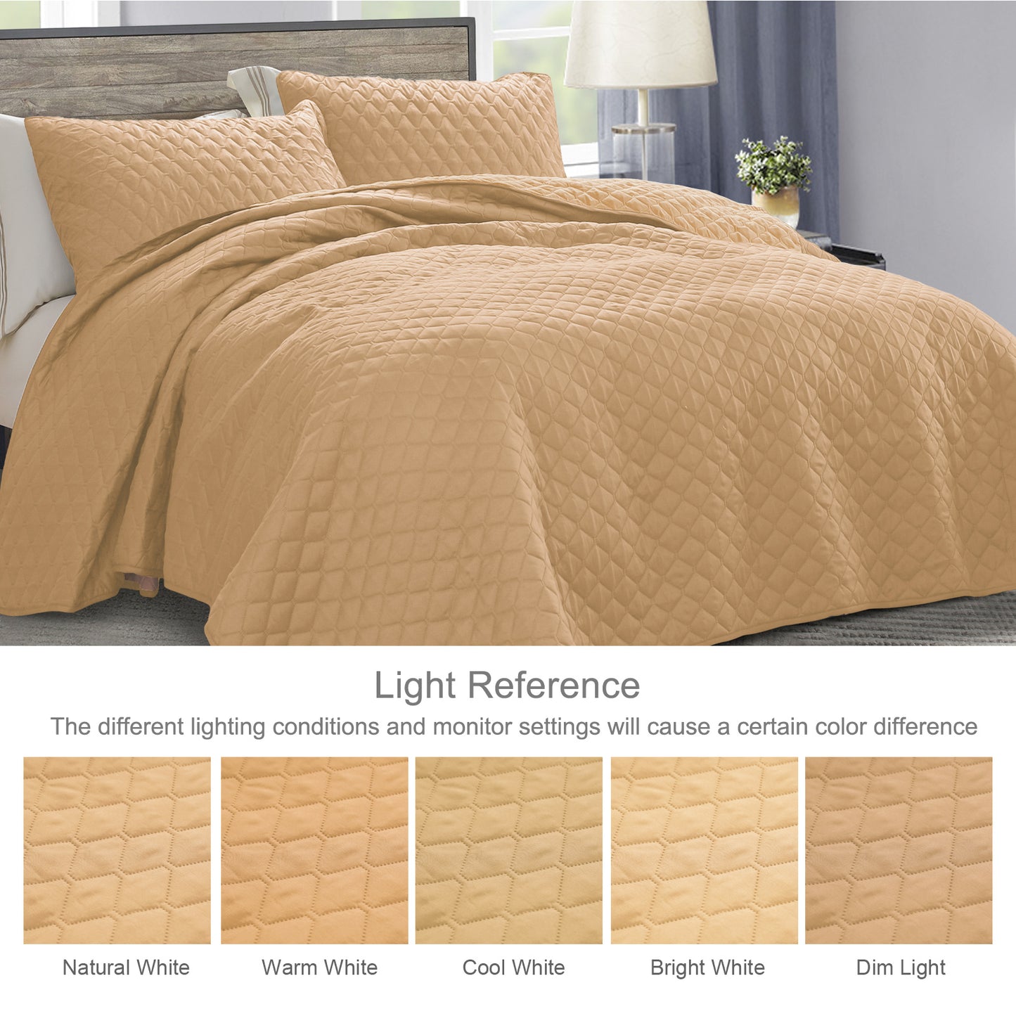 Exclusivo Mezcla California King Quilt Bedding Set with Pillow Shams, Lightweight Quilts Cal Oversized King Size, Soft Bedspreads Bed Coverlets for All Seasons - (Camel, 112"x104")