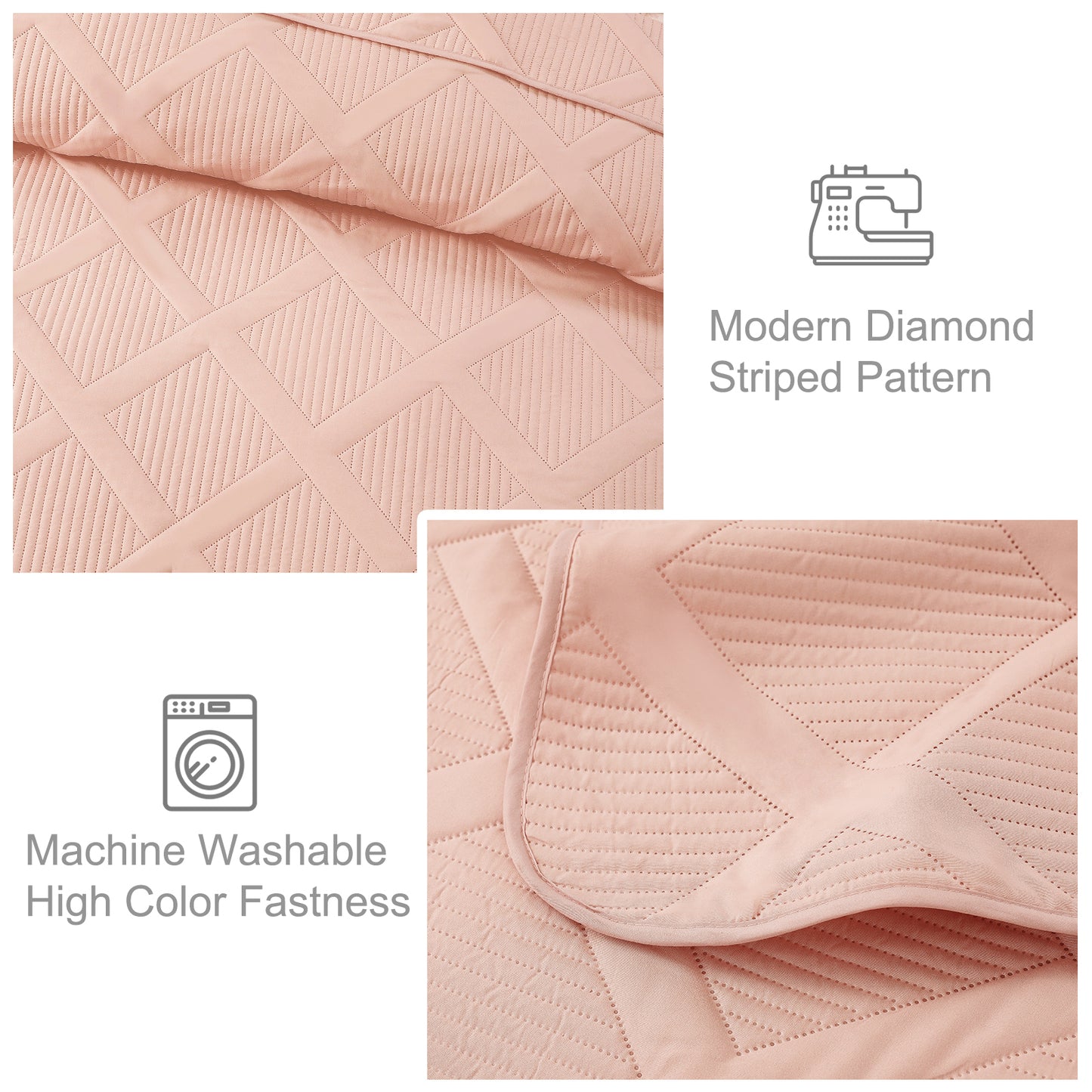 Exclusivo Mezcla Ultrasonic Twin/ Twin XL Quilt Set, Lightweight Bedspreads Modern Striped Coverlet with 1 Pillow Sham, Blush Pink