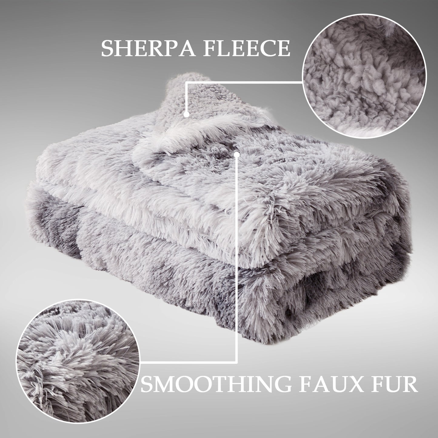 Exclusivo Mezcla King Size Faux Fur Bed Blanket, Super Soft Fuzzy and Plush Reversible Sherpa Fleece Blanket and Warm Blankets for Bed, Sofa, Travel, 90X104 inches, Dark Grey