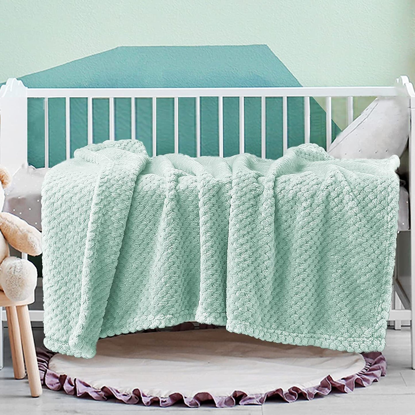 Exclusivo Mezcla Waffle Textured Fleece Baby Blanket, Soft and Warm Swaddle Blanket, Infant, Newborn, Toddler and Kids Receiving Blankets for Crib Stroller (Mint Green, 40x50 inches)