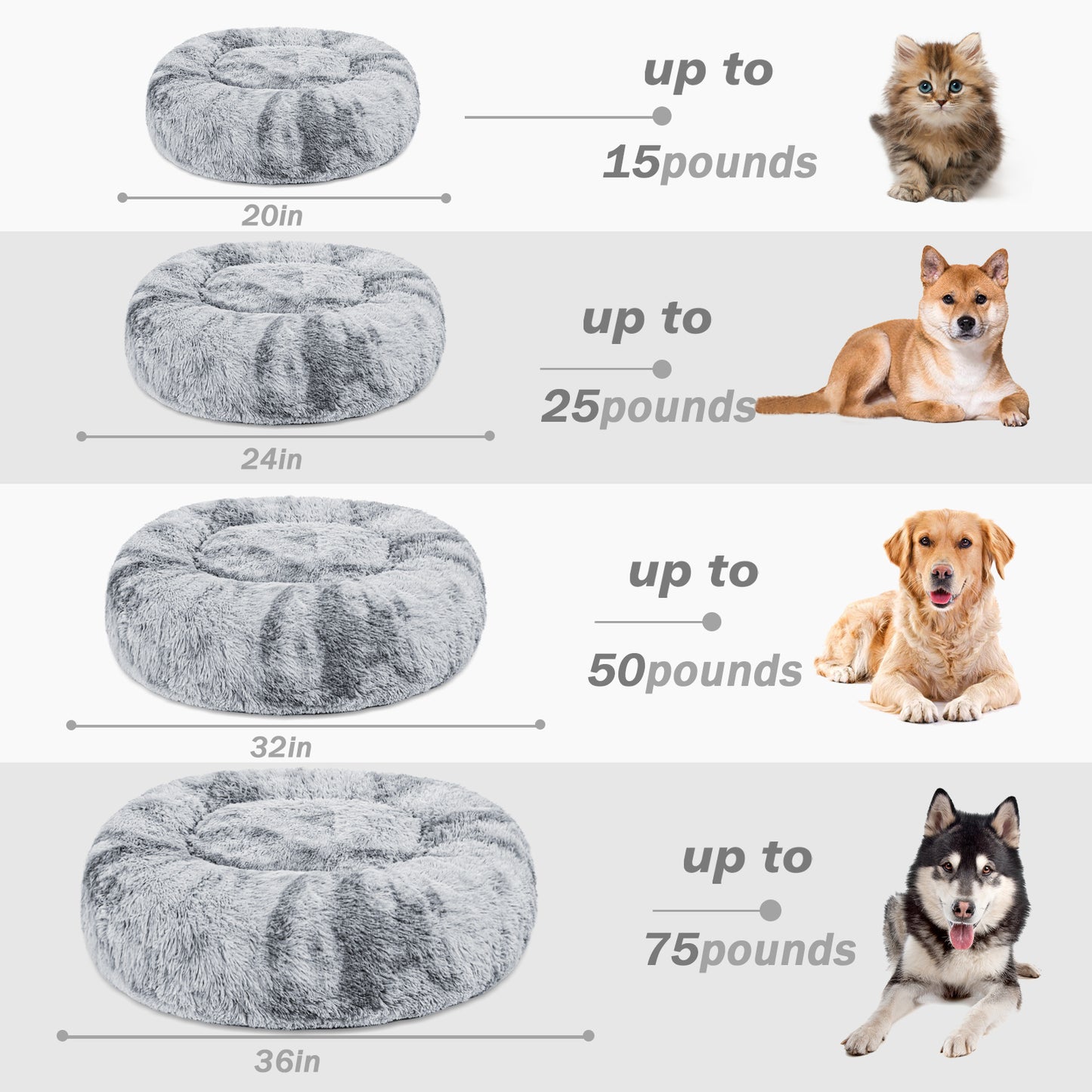 Exclusivo Mezcla Calming Donut Pet Bed for Small Dogs 20", Anti-Anxiety Plush Cozy Warming Dog Bed, Gradient Grey