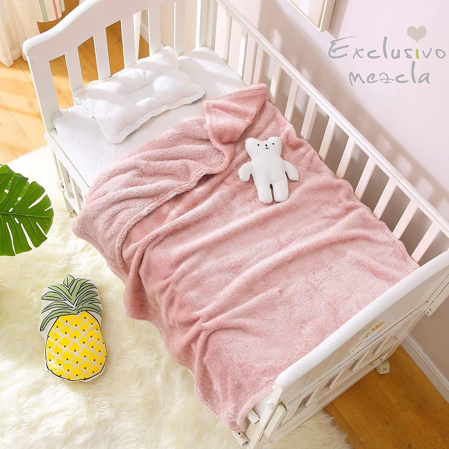 Exclusivo Mezcla Plush Baby Blanket, Soft and Warm Swaddle Throw Blanket, Infant, Newborn, Toddler and Kids Receiving Fleece Blankets for Crib Stroller (40x50 inches, Light Pink)