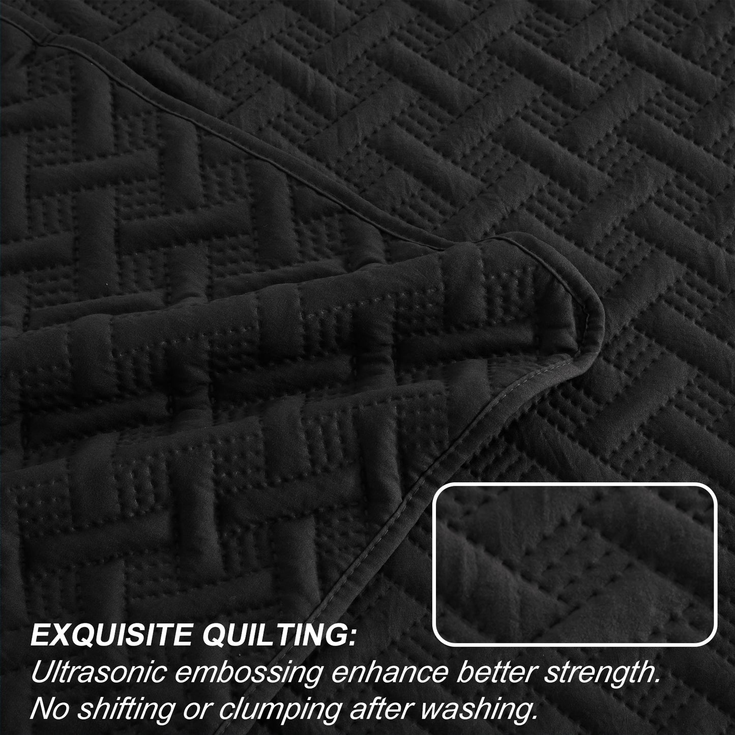 Exclusivo Mezcla 3-Piece Black King Size Quilt Set, Weave Pattern Ultrasonic Lightweight and Soft Quilts/Bedspreads/Coverlets/Bedding Set (1 Quilt, 2 Pillow Shams) for All Seasons