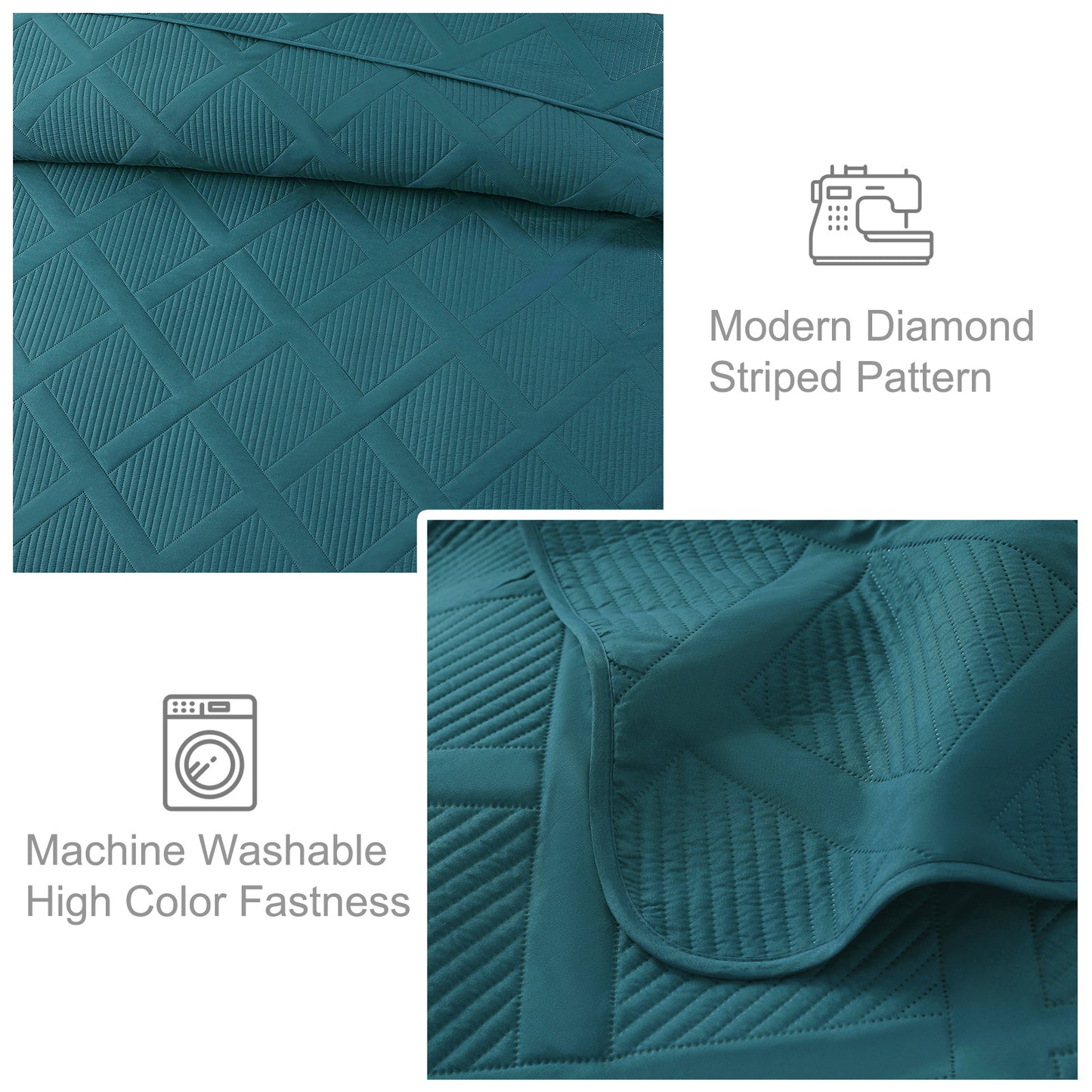 Exclusivo Mezcla Ultrasonic California King Quilt Set, Lightweight Bedspreads Modern Striped Coverlet with 2 Pillow Shams, Teal