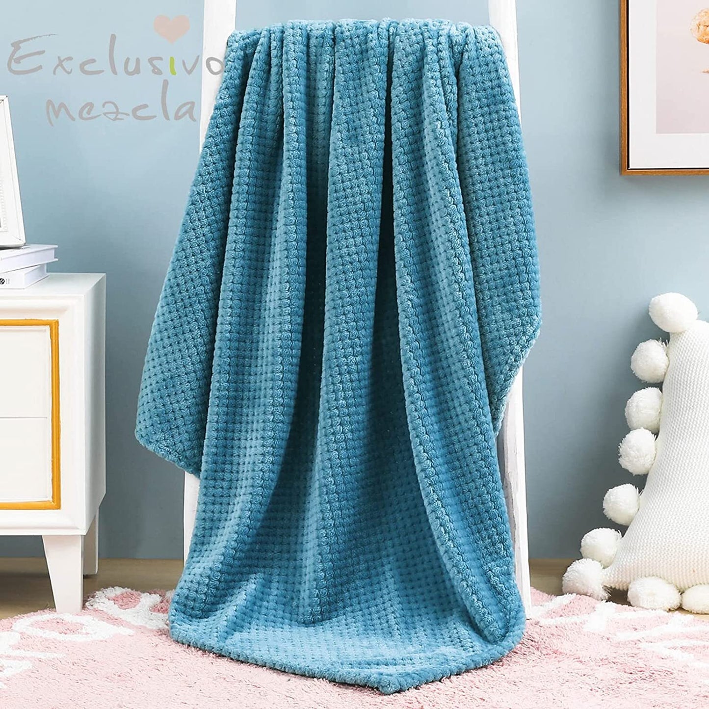 Exclusivo Mezcla Waffle Textured Fleece Baby Blanket, Soft and Warm Swaddle Blanket, Infant, Newborn, Toddler and Kids Receiving Blankets for Crib Stroller (Slate Blue, 40x50 inches)