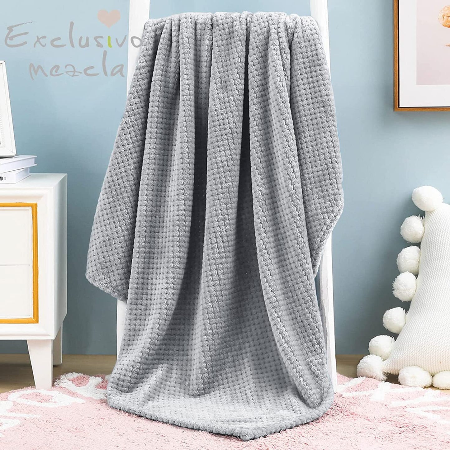 Exclusivo Mezcla Waffle Textured Fleece Baby Blanket, Soft and Warm Swaddle Blanket, Infant, Newborn, Toddler and Kids Receiving Blankets for Crib Stroller (Light Grey, 40x50 inches)