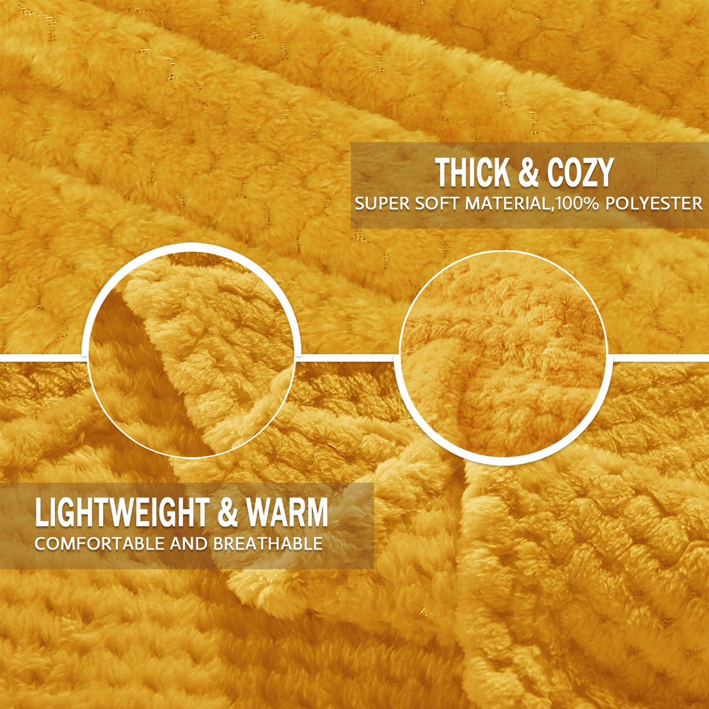 Exclusivo Mezcla Waffle Textured Extra Large Fleece Blanket, Super Soft and Warm Throw Blanket for Couch, Sofa and Bed (Mustard Yellow, 50x70 inches)-Cozy, Fuzzy and Lightweight