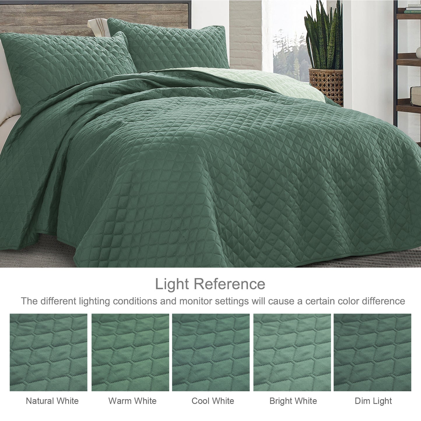 Exclusivo Mezcla Ultrasonic King Size Quilt Bedding Set with Pillow Shams, Lightweight Quilts King Size, Soft Bedspreads Bed Coverlets for All Seasons - (Dark Green, 104"x96")