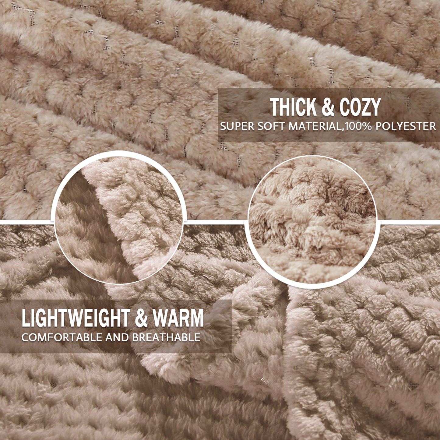 Exclusivo Mezcla Waffle Textured Extra Large Fleece Blanket, Super Soft and Warm Throw Blanket for Couch, Sofa and Bed (Camel, 50x70 inches)-Cozy, Fuzzy and Lightweight