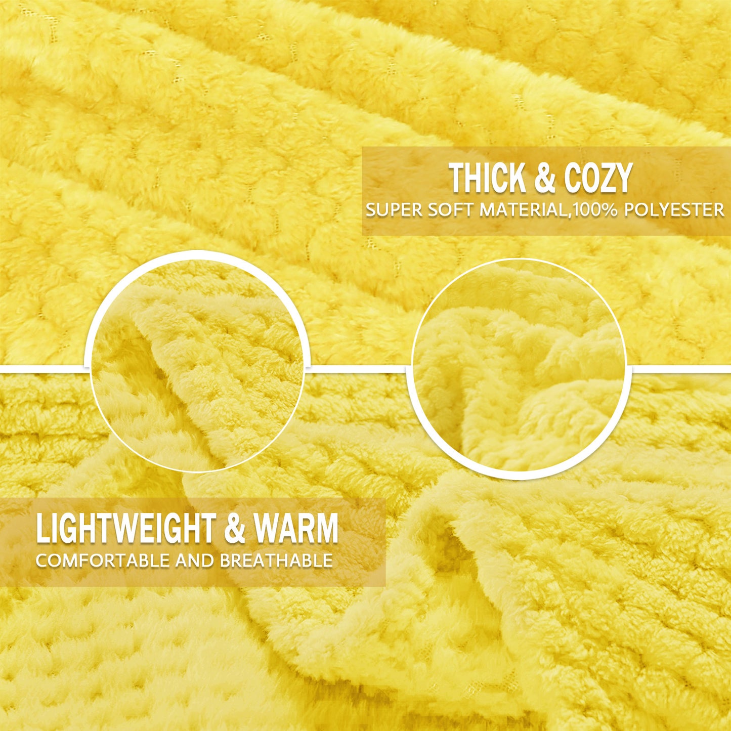 Exclusivo Mezcla Waffle Textured Extra Large Fleece Blanket, Super Soft and Warm Throw Blanket for Couch, Sofa and Bed (Vibrant Yellow, 50x70 inches)-Cozy, Fuzzy and Lightweight