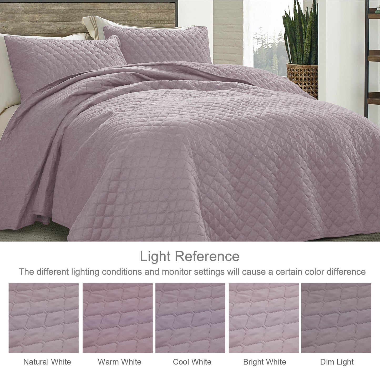 Exclusivo Mezcla Ultrasonic Reversible Full Queen Quilt Bedding Set with Pillow Shams, Lightweight Quilts Queen Size, Soft Bedspreads Bed Coverlets for All Seasons - (Lilac Ash, 90"x96")