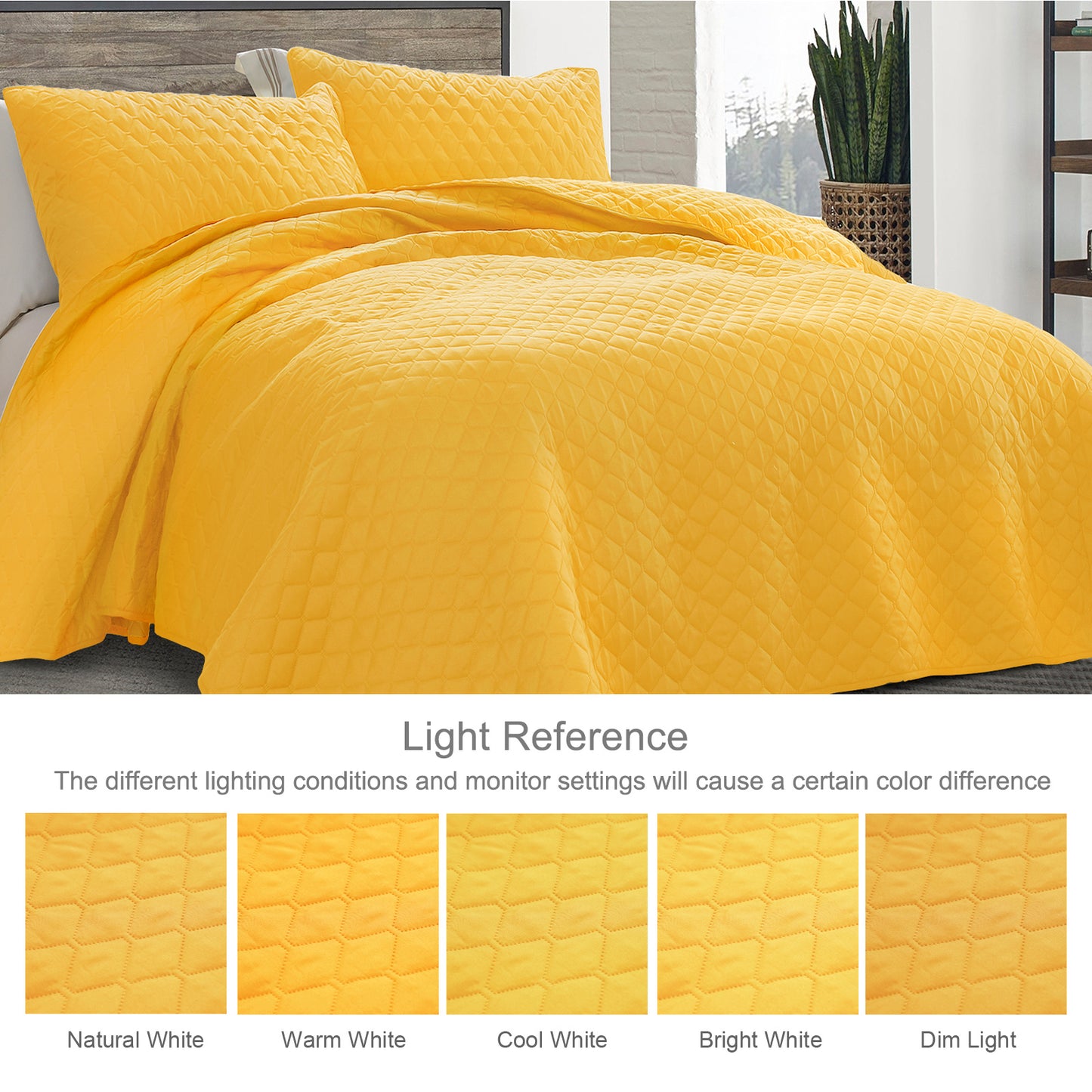 Exclusivo Mezcla Ultrasonic Reversible Twin Quilt Bedding Set with Pillow Sham, Lightweight Quilts Twin Size, Soft Bedspreads Bed Coverlets for All Seasons - (Bright Yellow, 68"x88")
