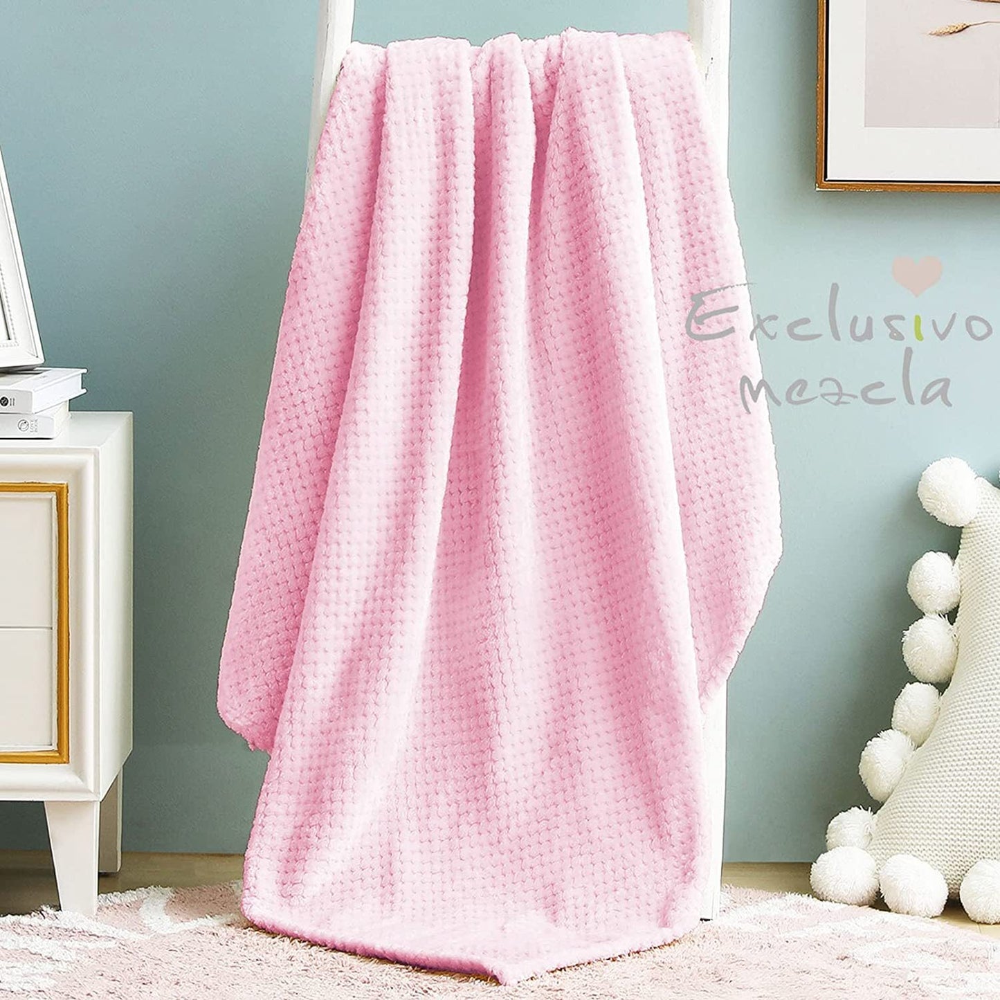 Exclusivo Mezcla Waffle Textured Fleece Baby Blanket, Soft and Warm Swaddle Blanket, Infant, Newborn, Toddler and Kids Receiving Blankets for Crib Stroller (Light Pink, 40x50 inches)