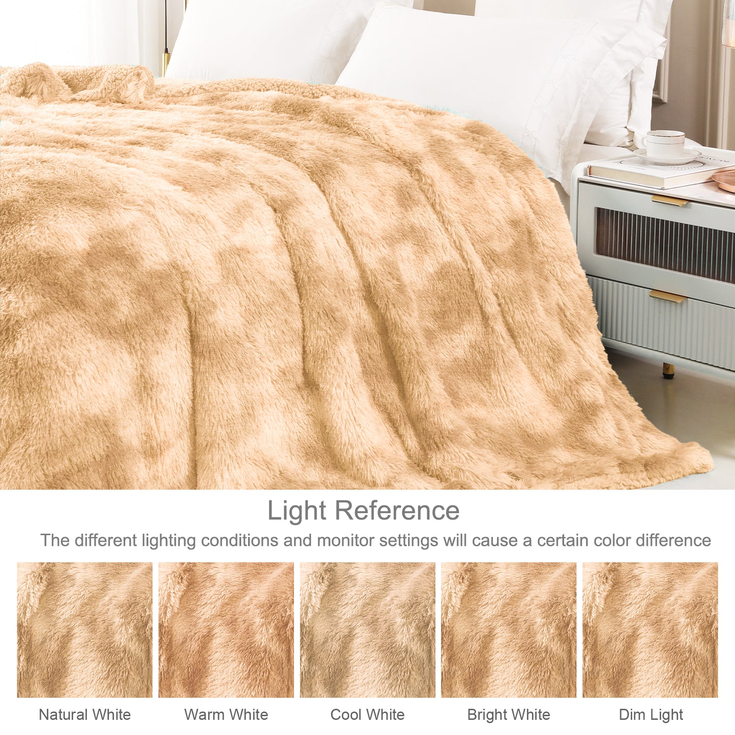 Exclusivo Mezcla Twin Size Faux Fur Bed Blanket, Super Soft Fuzzy and Plush Reversible Sherpa Fleece Blanket and Warm Blankets for Bed, Sofa, Travel, 60X80 inches, Camel