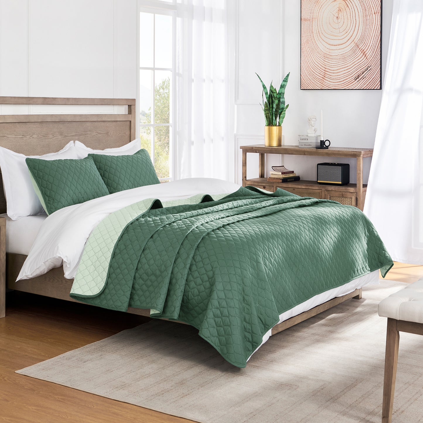 Exclusivo Mezcla Ultrasonic King Size Quilt Bedding Set with Pillow Shams, Lightweight Quilts King Size, Soft Bedspreads Bed Coverlets for All Seasons - (Dark Green, 104"x96")