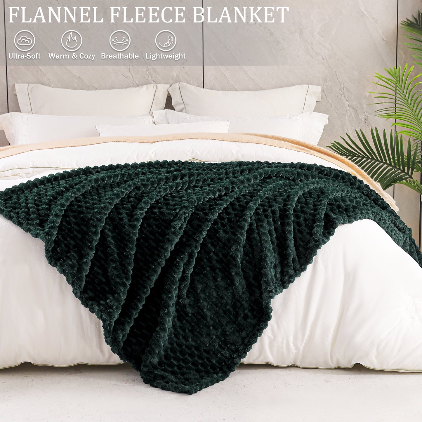 Exclusivo Mezcla Large Soft Fleece Throw Blanket, 50x70 Inches Stylish Jacquard Throw Blanket for Couch, Cozy, Warm, Lightweight and Decorative Forest Green Blanket