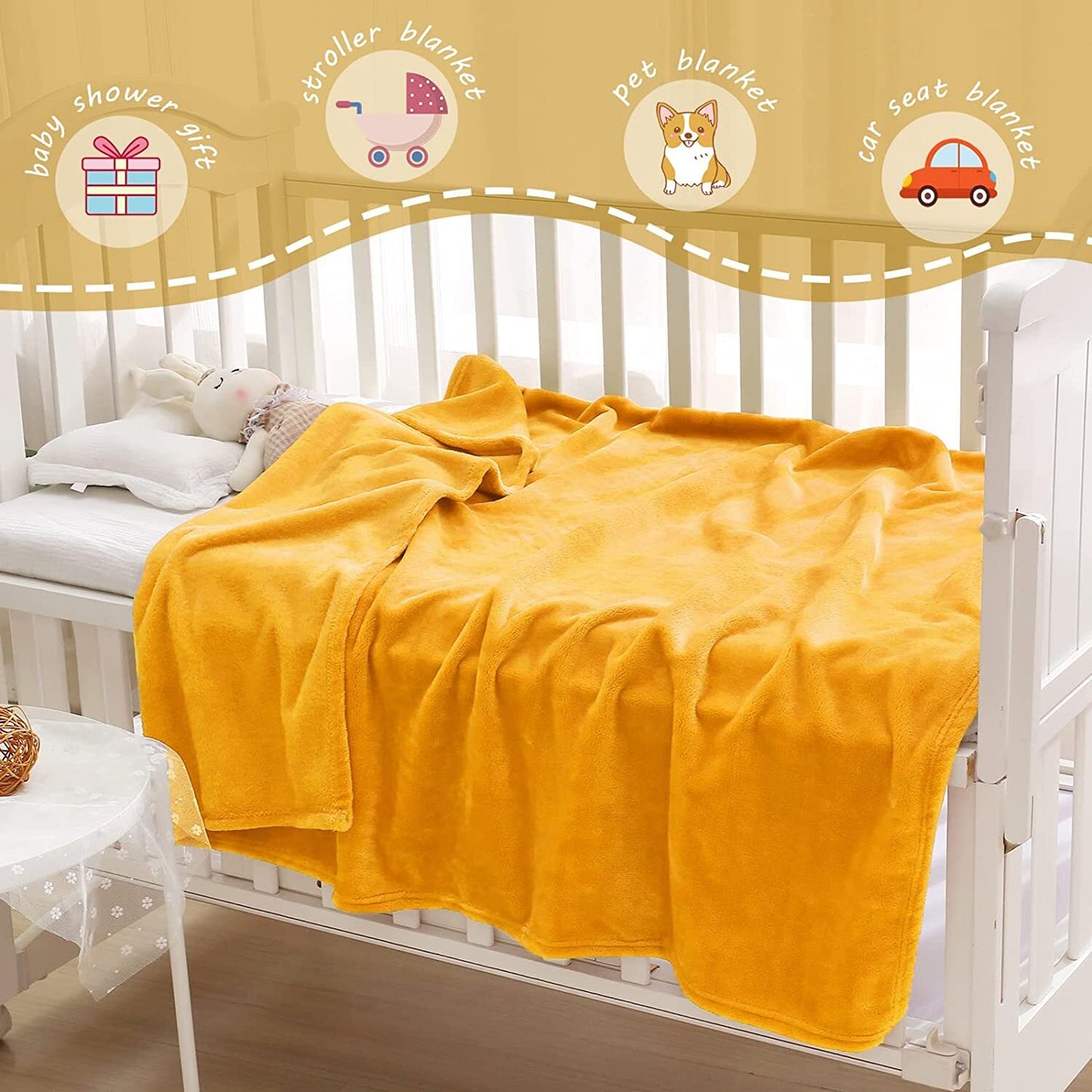 Exclusivo Mezcla Soft Lightweight Fleece Baby Blanket Throw Blanket for Boys, Girls, Toddler and Kids Nap Blankets for Crib Bedding, Nursery, and Security (40x50 inches, Mustard Yellow)