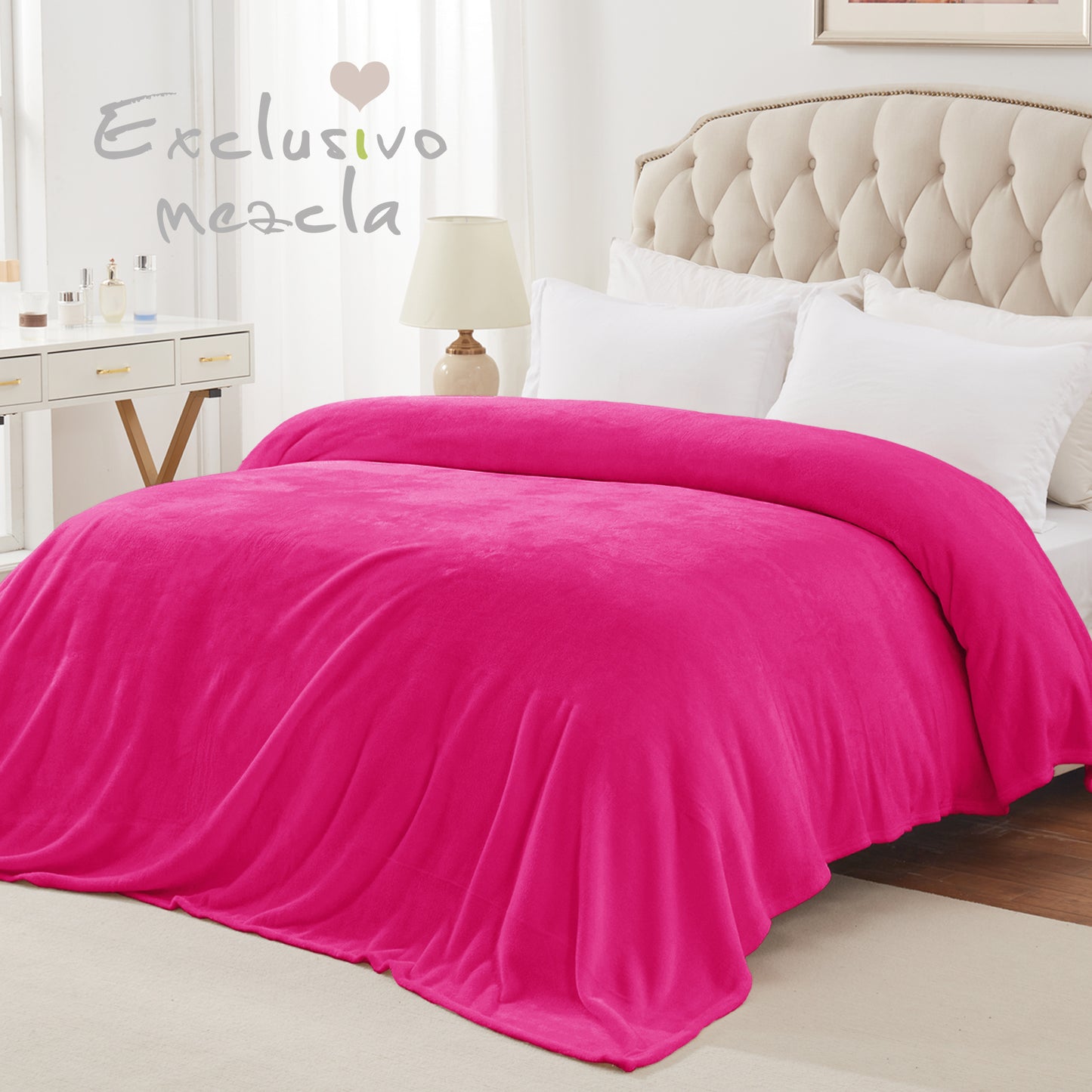 Exclusivo Mezcla Twin Size Flannel Fleece Velvet Plush Bed Blanket as Bedspread, Coverlet, Bed Cover (90x66 inches, Hot Pink) Soft, Lightweight, Warm and Cozy