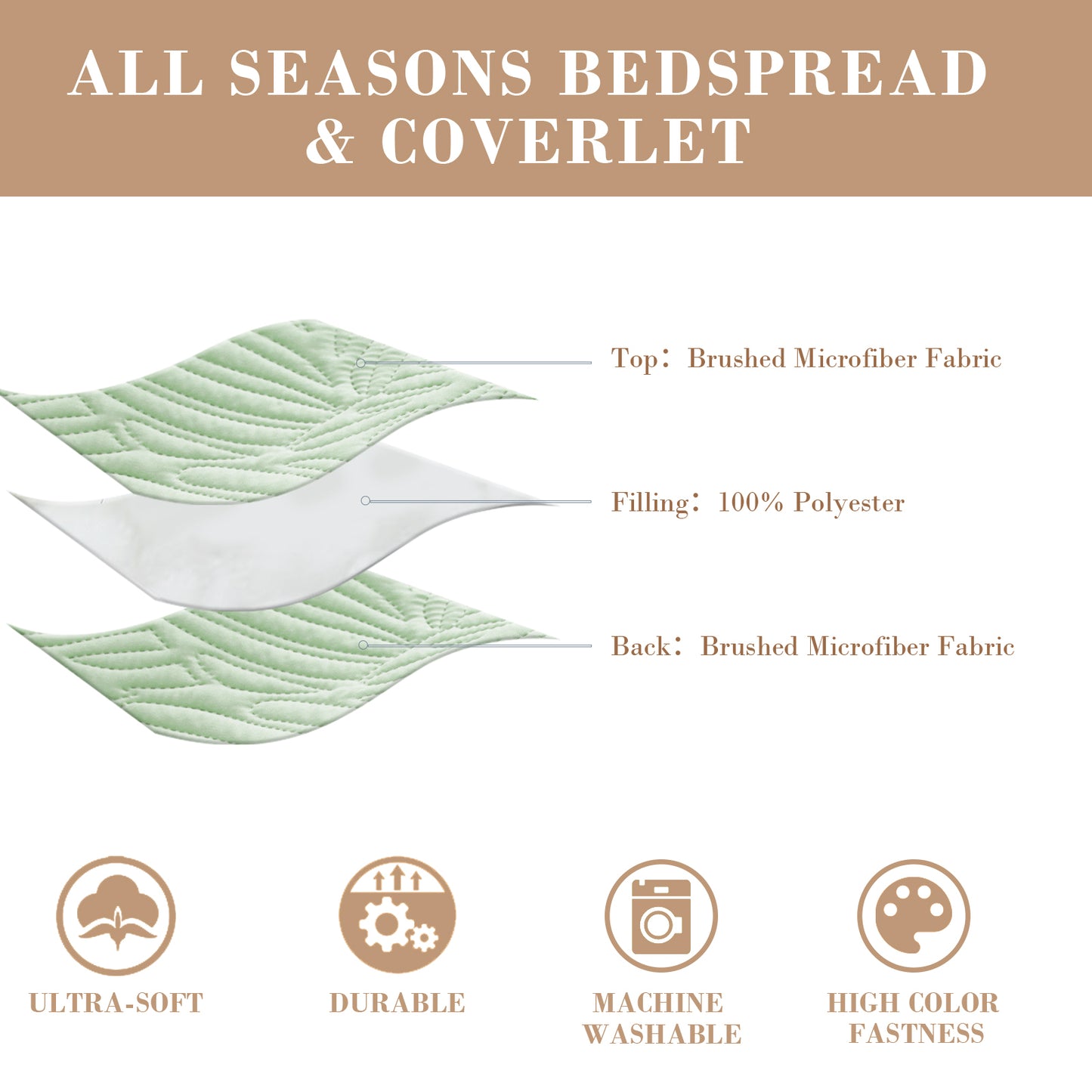 Exclusivo Mezcla Ultrasonic King Size Quilt Set Sage Green, 3 Pieces Lightweight Bedspread Leaf Pattern Bed Cover Soft Microfiber Coverlet Bedding Set for All Seasons