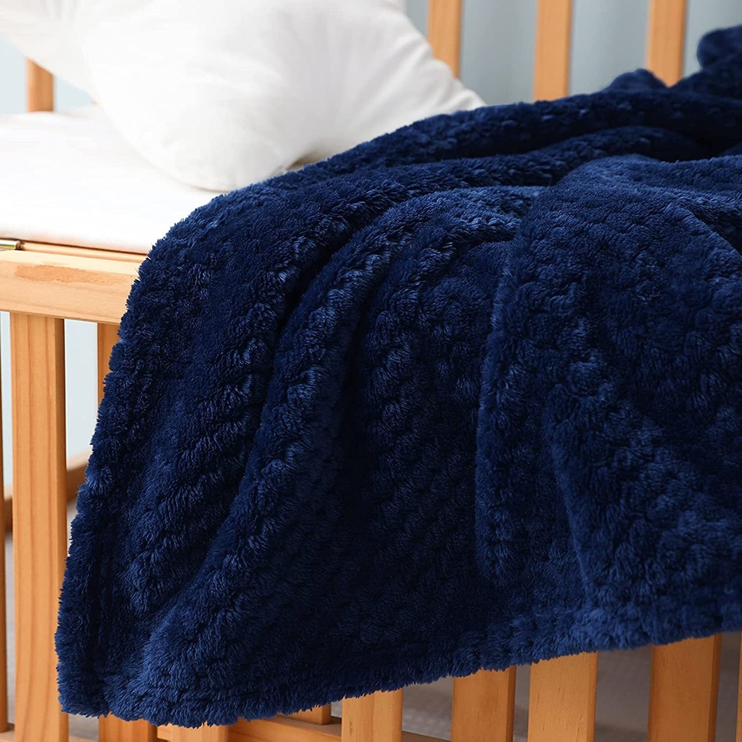 Exclusivo Mezcla Waffle Textured Fleece Baby Blanket, Soft and Warm Swaddle Blanket, Infant, Newborn, Toddler and Kids Receiving Blankets for Crib Stroller (Navy Blue, 40x50 inches)