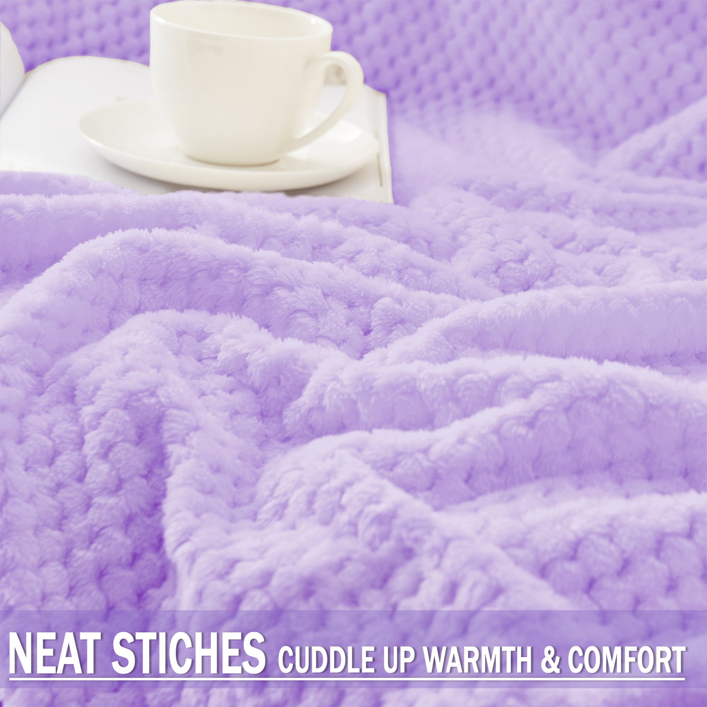 Exclusivo Mezcla Waffle Textured Extra Large Fleece Blanket, Super Soft and Warm Throw Blanket for Couch, Sofa and Bed (Lilac Purple, 50x70 inches)-Cozy, Fuzzy and Lightweight