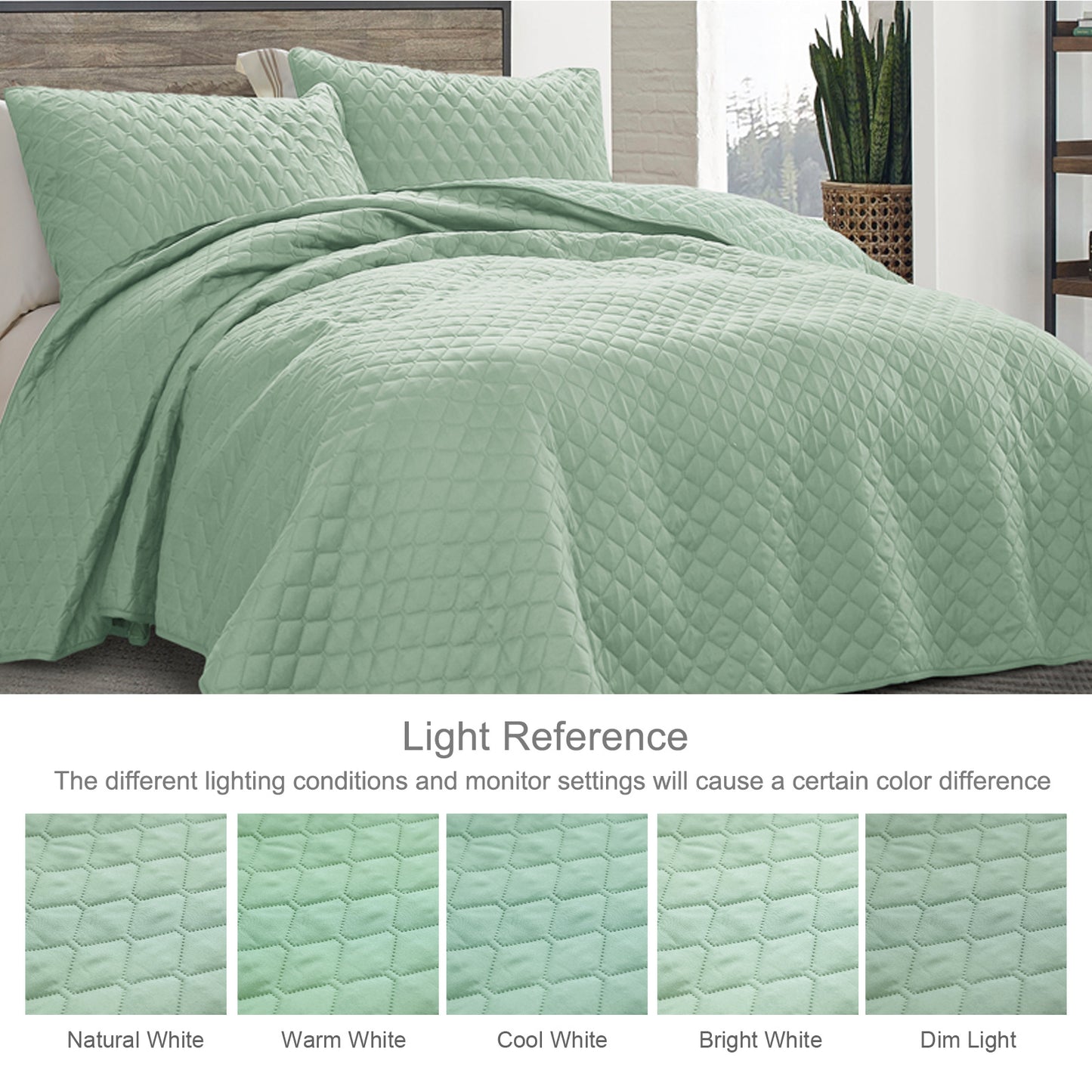 Exclusivo Mezcla Ultrasonic Reversible Full Queen Quilt Bedding Set with Pillow Shams, Lightweight Quilts Queen Size, Soft Bedspreads Bed Coverlets for All Seasons - (Mint Green, 90"x96")