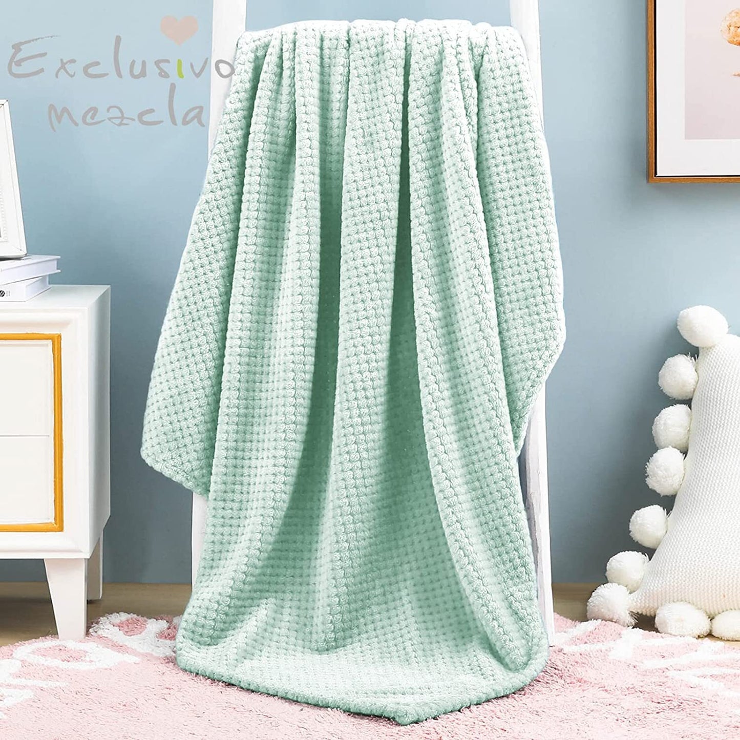 Exclusivo Mezcla Waffle Textured Fleece Baby Blanket, Soft and Warm Swaddle Blanket, Infant, Newborn, Toddler and Kids Receiving Blankets for Crib Stroller (Mint Green, 40x50 inches)