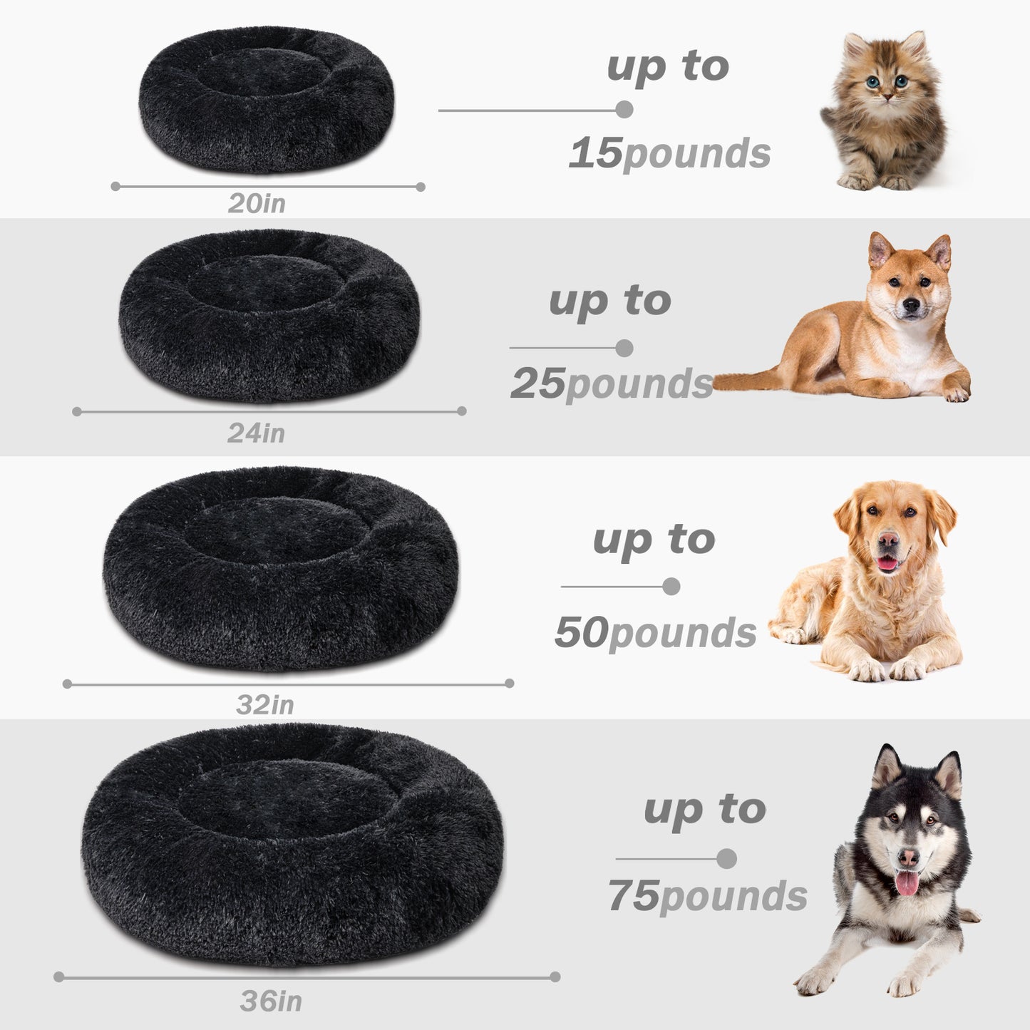 Exclusivo Mezcla Calming Donut Pet Bed for Medium Dogs 24", Anti-Anxiety Plush Cozy Warming Dog Bed, Black