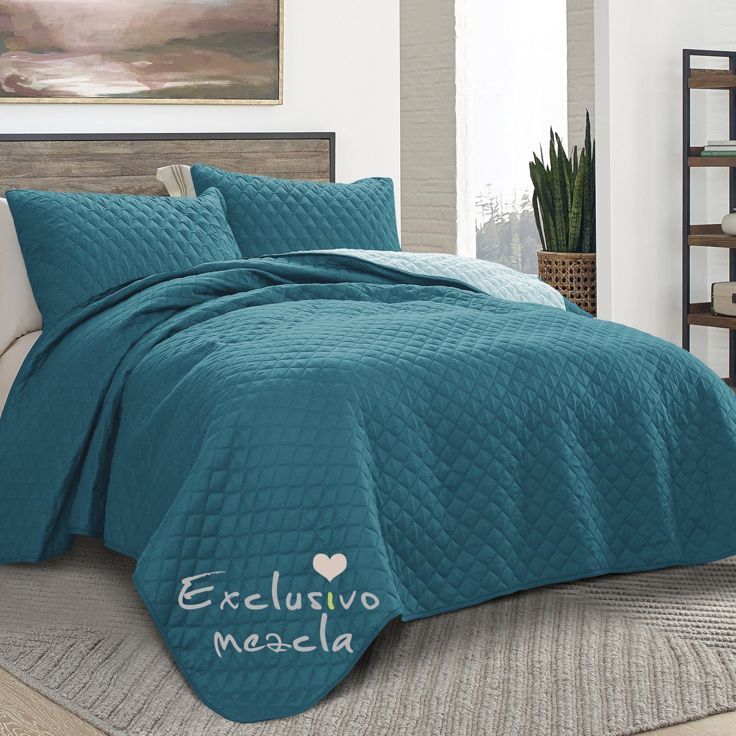 Exclusivo Mezcla Ultrasonic Reversible Twin Quilt Bedding Set with Pillow Sham, Lightweight Quilts Twin Size, Soft Bedspreads Bed Coverlets for All Seasons - (Dusty Teal, 68"x88")