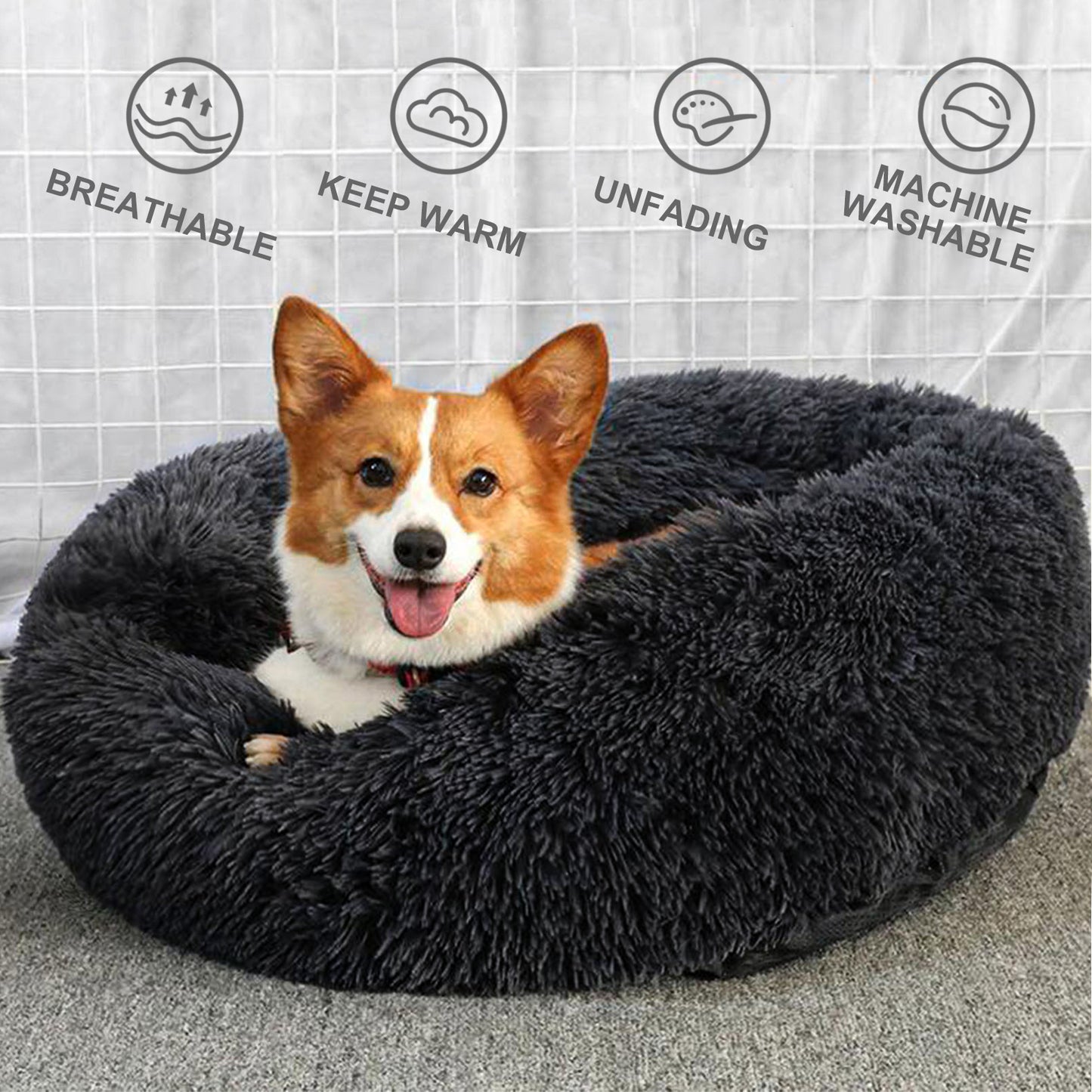 Exclusivo Mezcla Calming Donut Pet Bed for Medium Dogs 24", Anti-Anxiety Plush Cozy Warming Dog Bed, Black