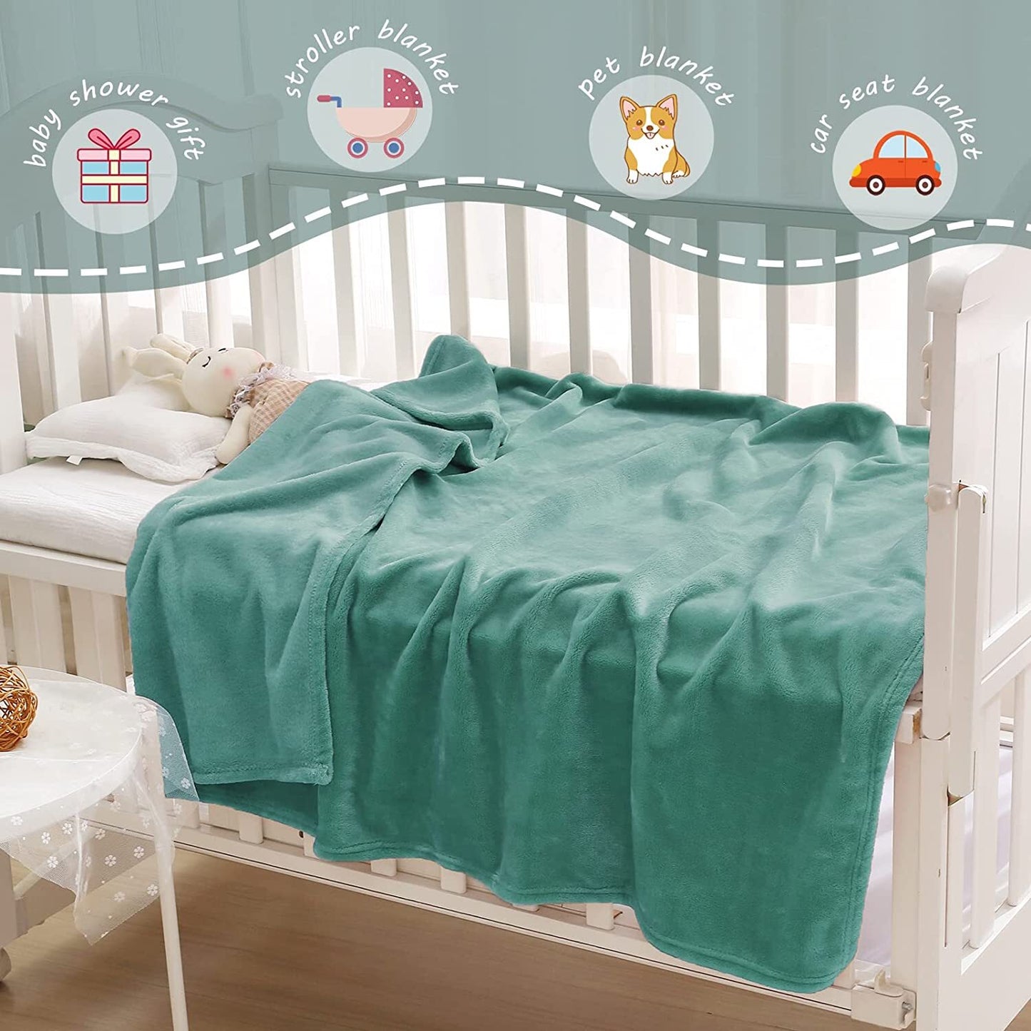 Exclusivo Mezcla Soft Lightweight Fleece Baby Blanket Throw Blanket for Boys, Girls, Toddler and Kids Nap Blankets for Crib Bedding, Nursery, and Security (40x50 inches, Celadon)