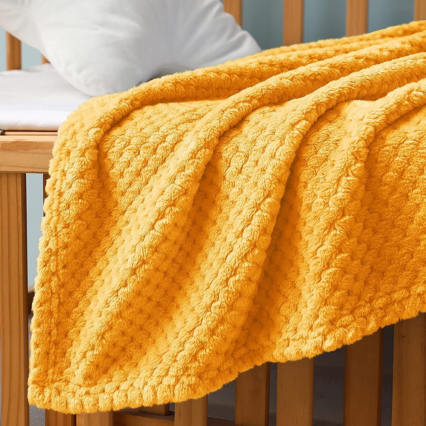 Exclusivo Mezcla Waffle Textured Fleece Baby Blanket, Soft and Warm Swaddle Blanket, Infant, Newborn, Toddler and Kids Receiving Blankets for Crib Stroller (Mustard Yellow, 40x50 inches)