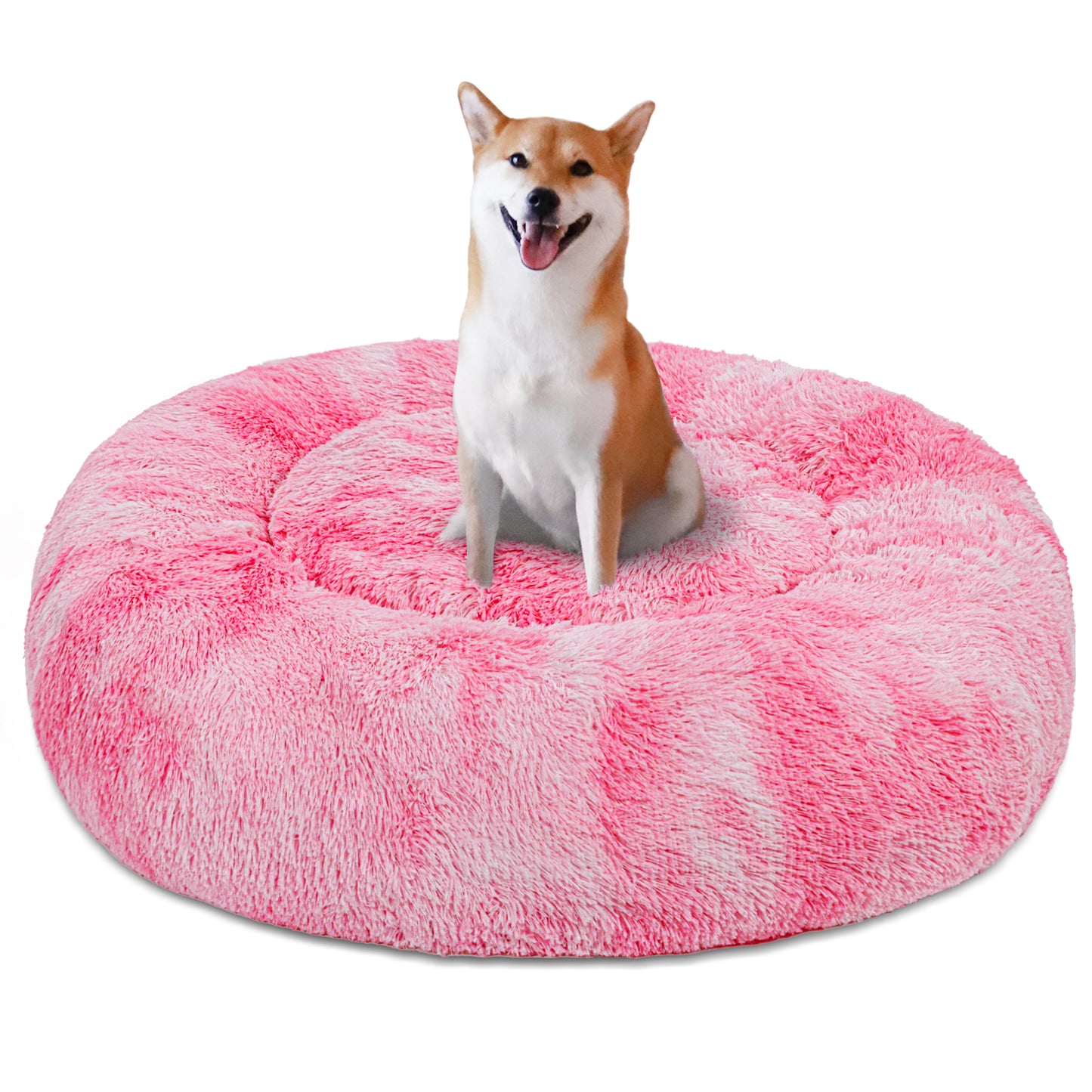 Exclusivo Mezcla Calming Donut Pet Bed for Medium Dogs 32", Anti-Anxiety Plush Cozy Warming Dog Bed, Gradient Pink