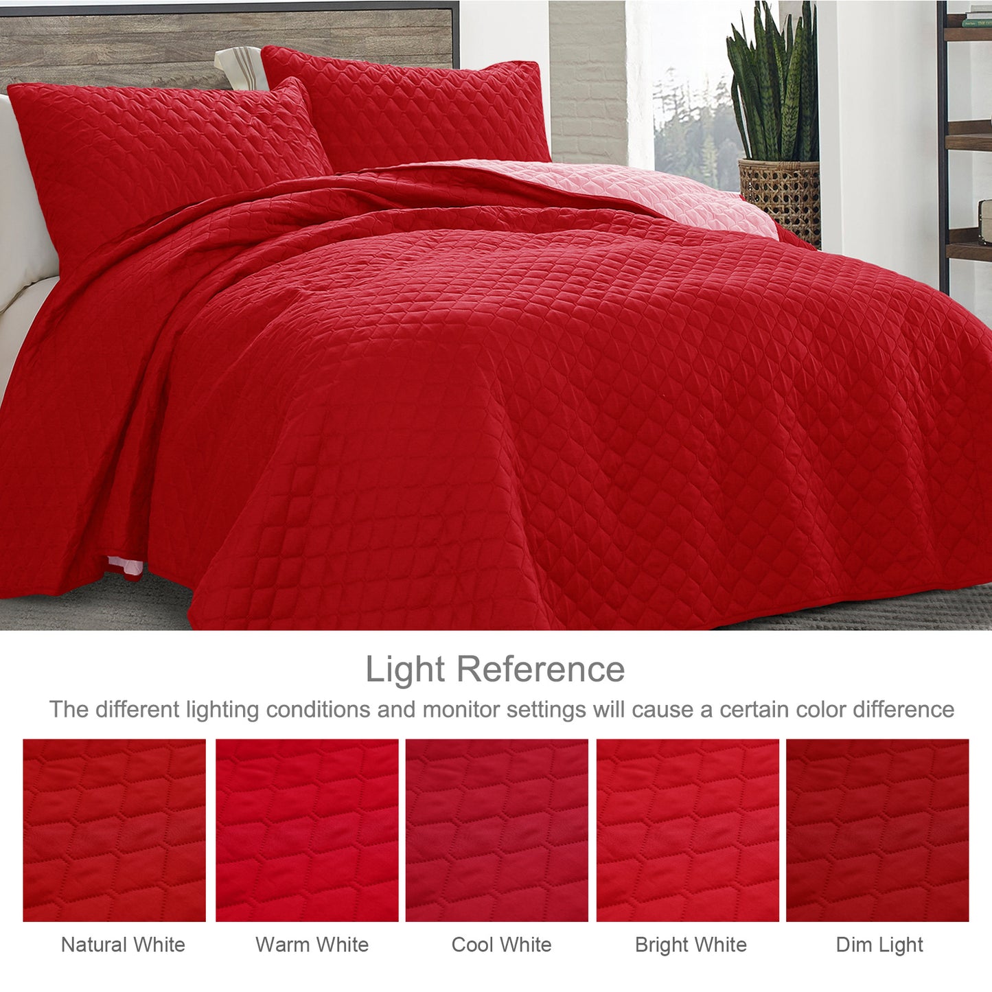 Exclusivo Mezcla Ultrasonic Reversible Twin Quilt Bedding Set with Pillow Sham, Lightweight Quilts Twin Size, Soft Bedspreads Bed Coverlets for All Seasons - (Red, 68"x88")